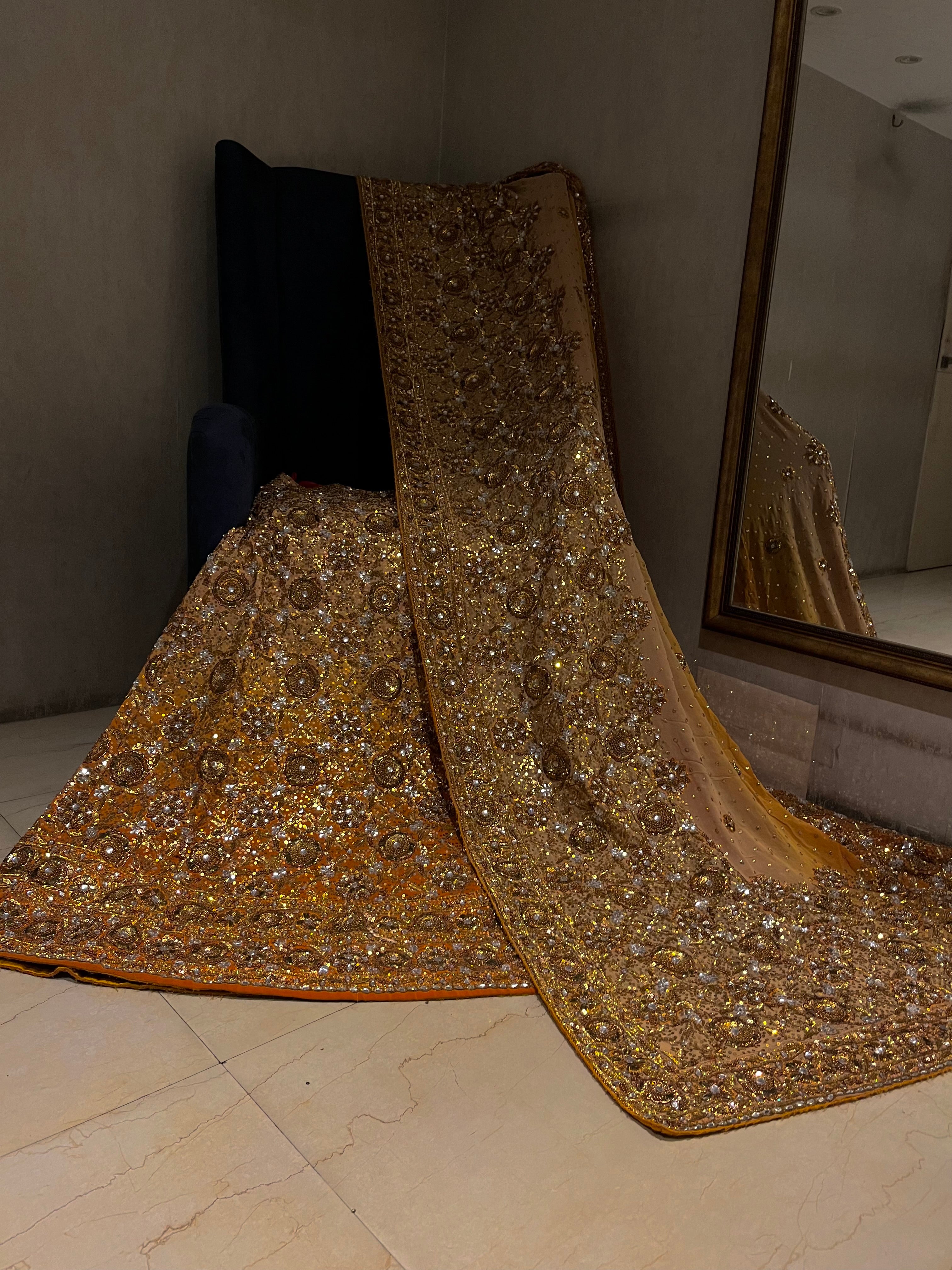 Golden Yellow Zardozi Bridal Lehenga Set