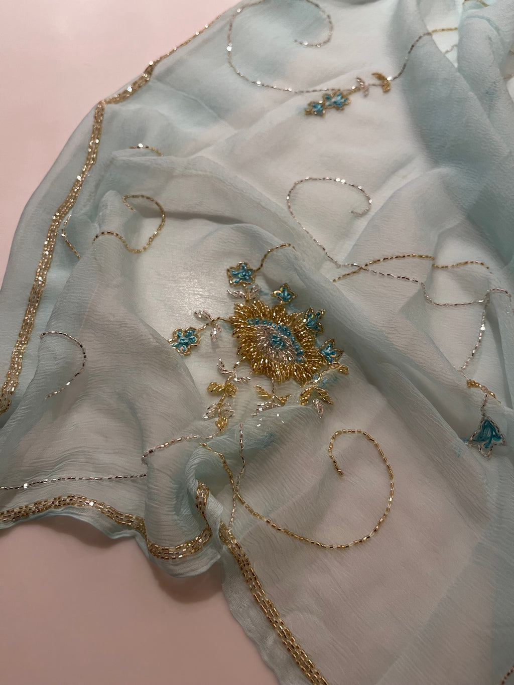 Aqua Blue pure chiffon saree
