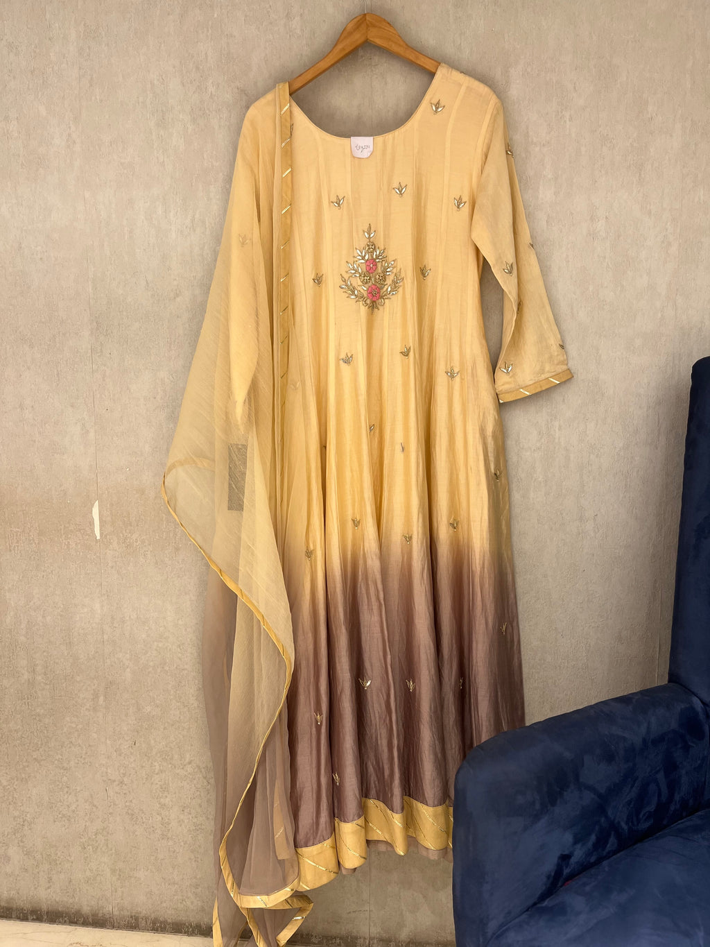 Crème and Brown Ombré Anarkali Suit