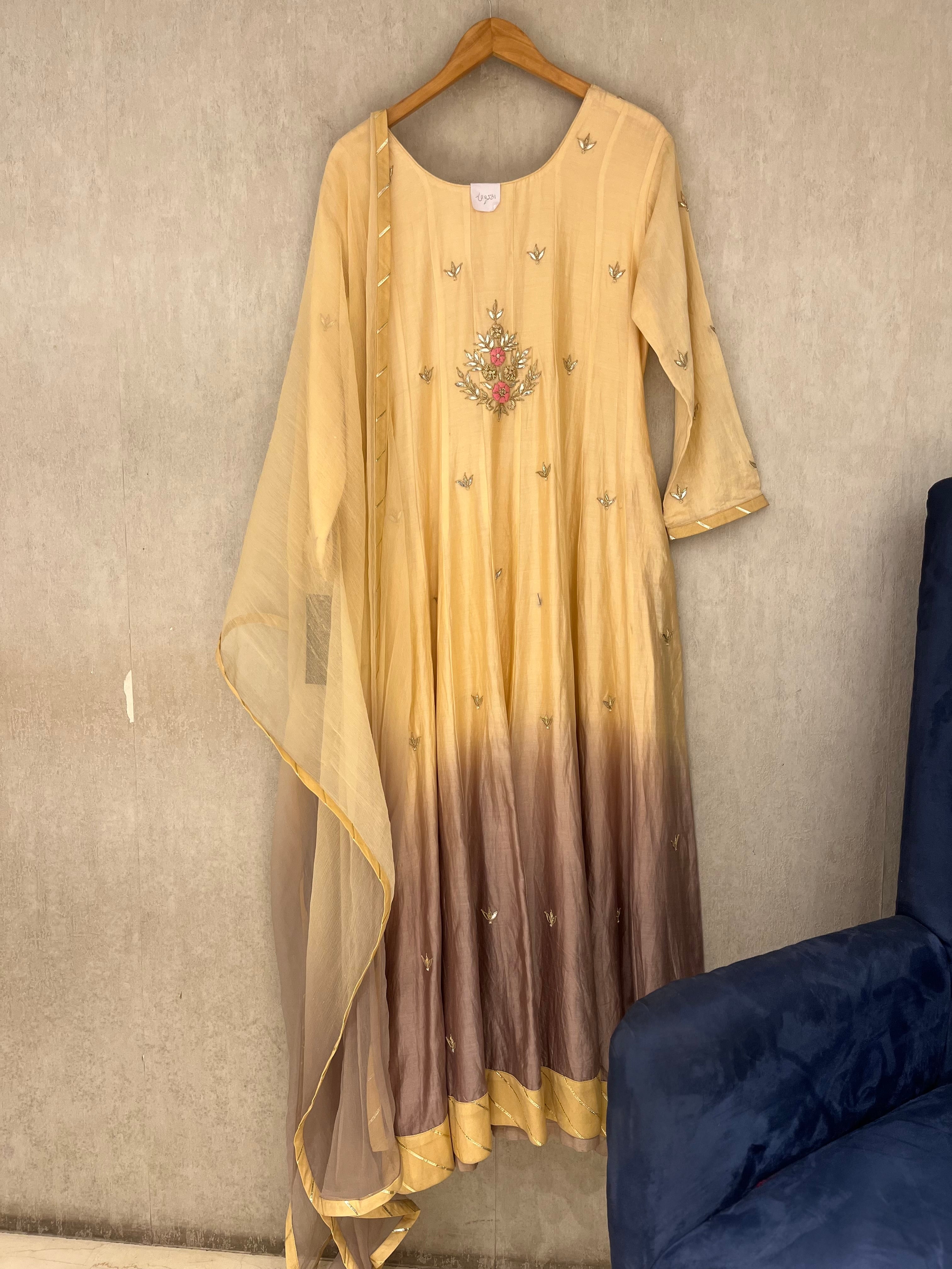Crème and Brown Ombré Anarkali Suit