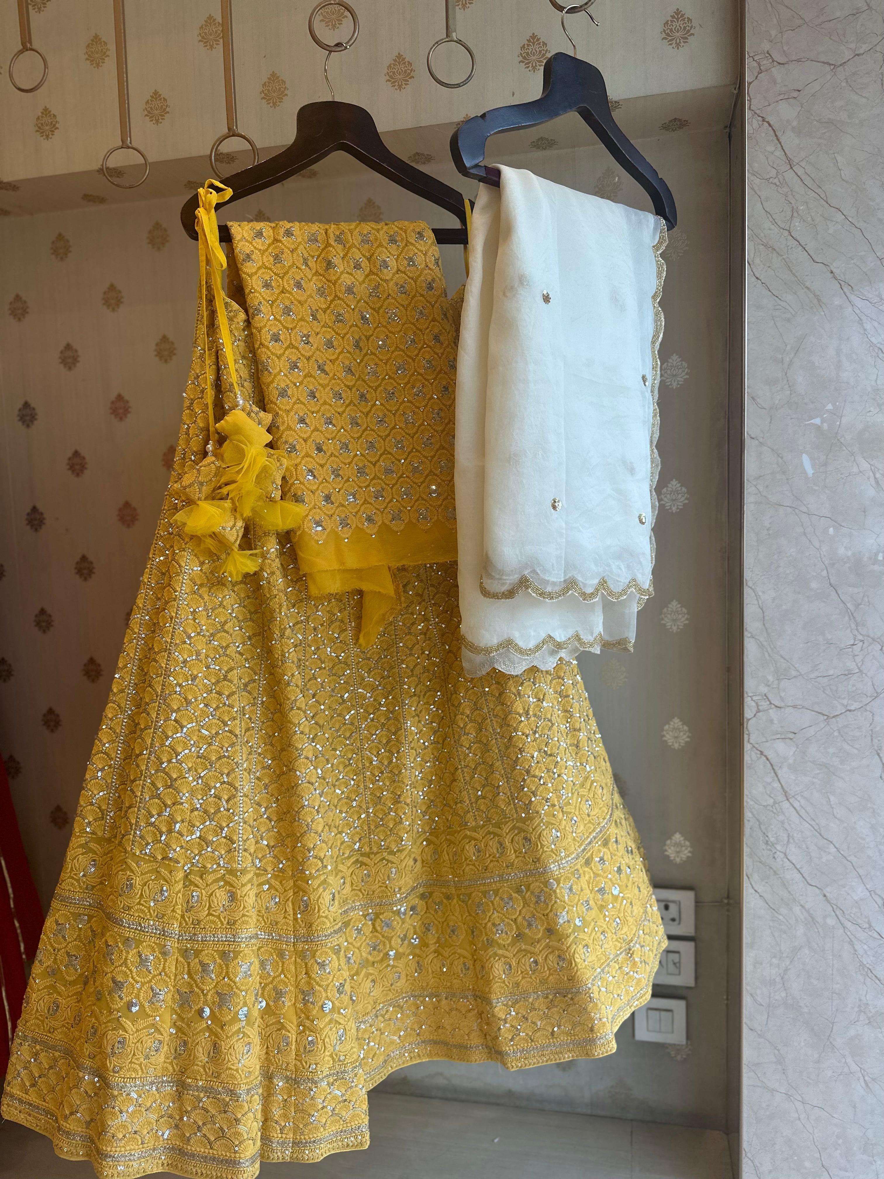 Bright Yellow Lucknowi lehenga