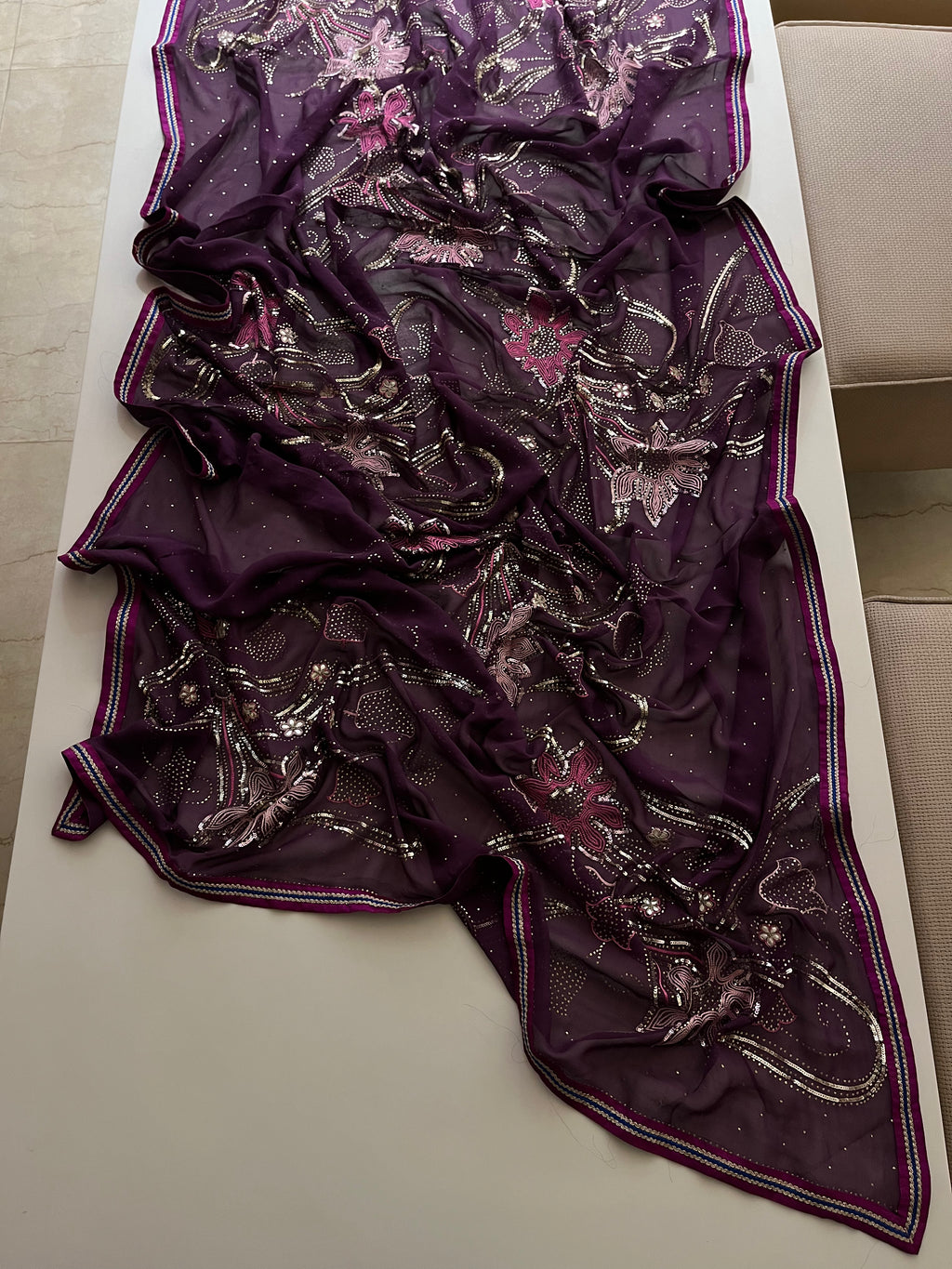 Grape Pure Georgette Saree