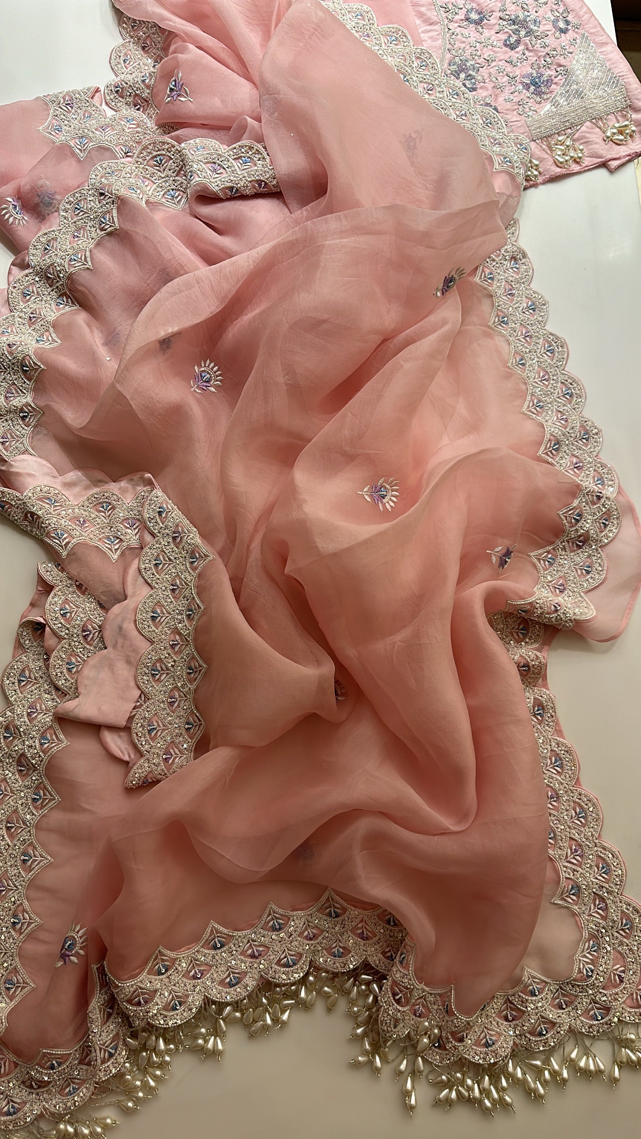 Soft Pink Pearl saree with pearl blouse