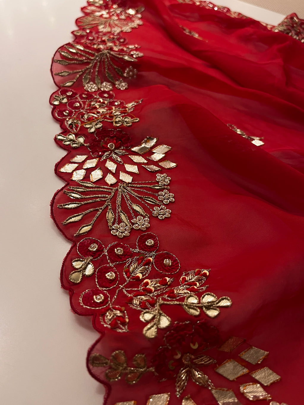 Kaccha Gotta Bridal red saree