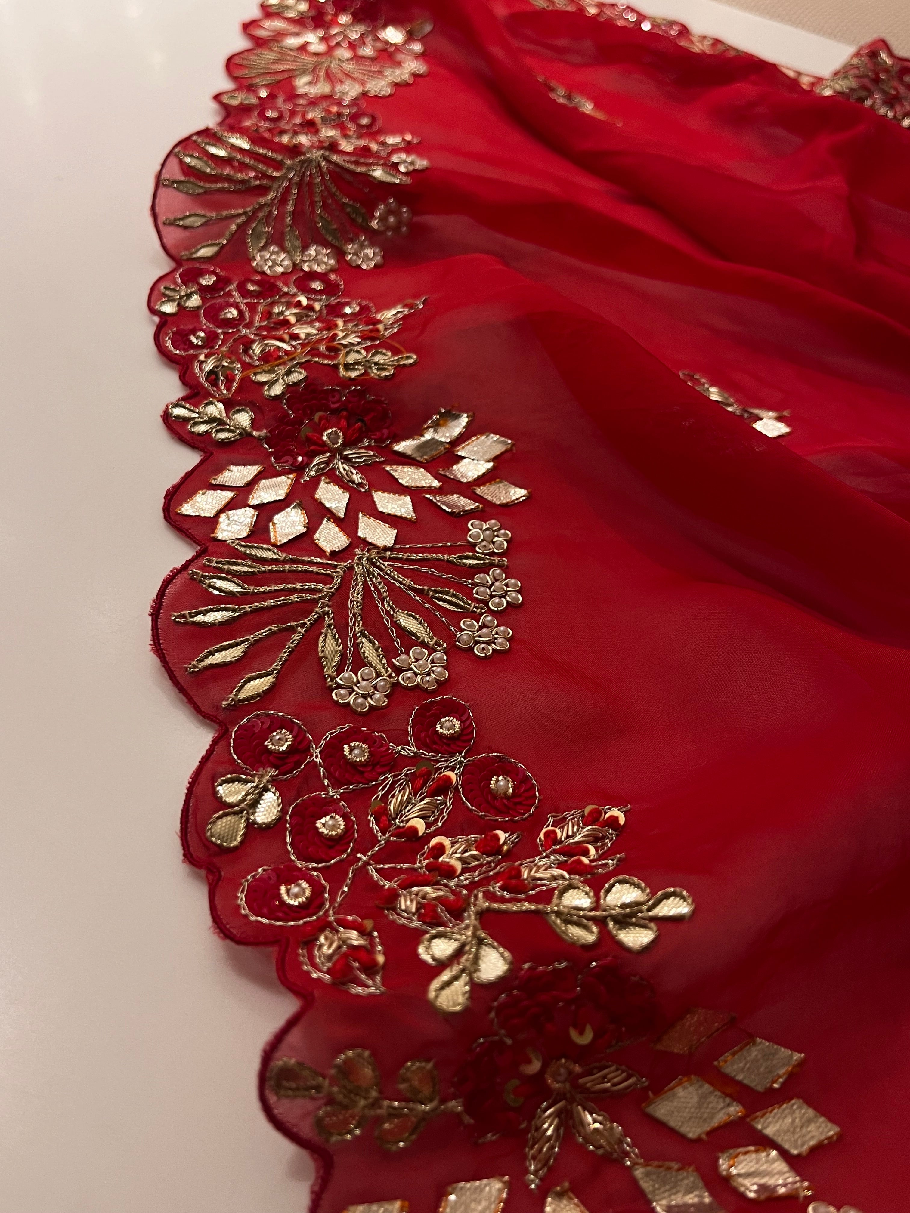 Kaccha Gotta Bridal red saree