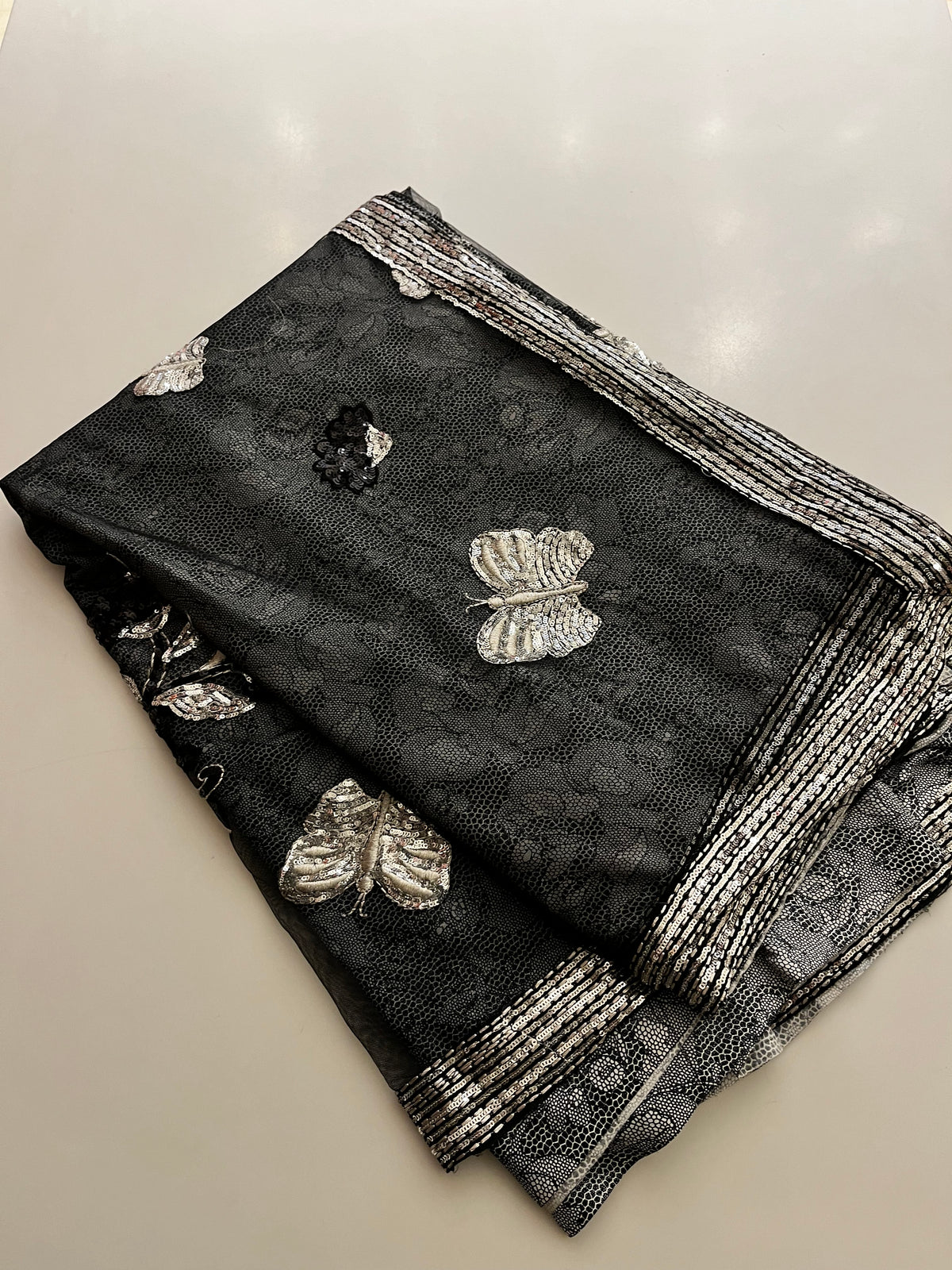 Black Net Butterfly Saree