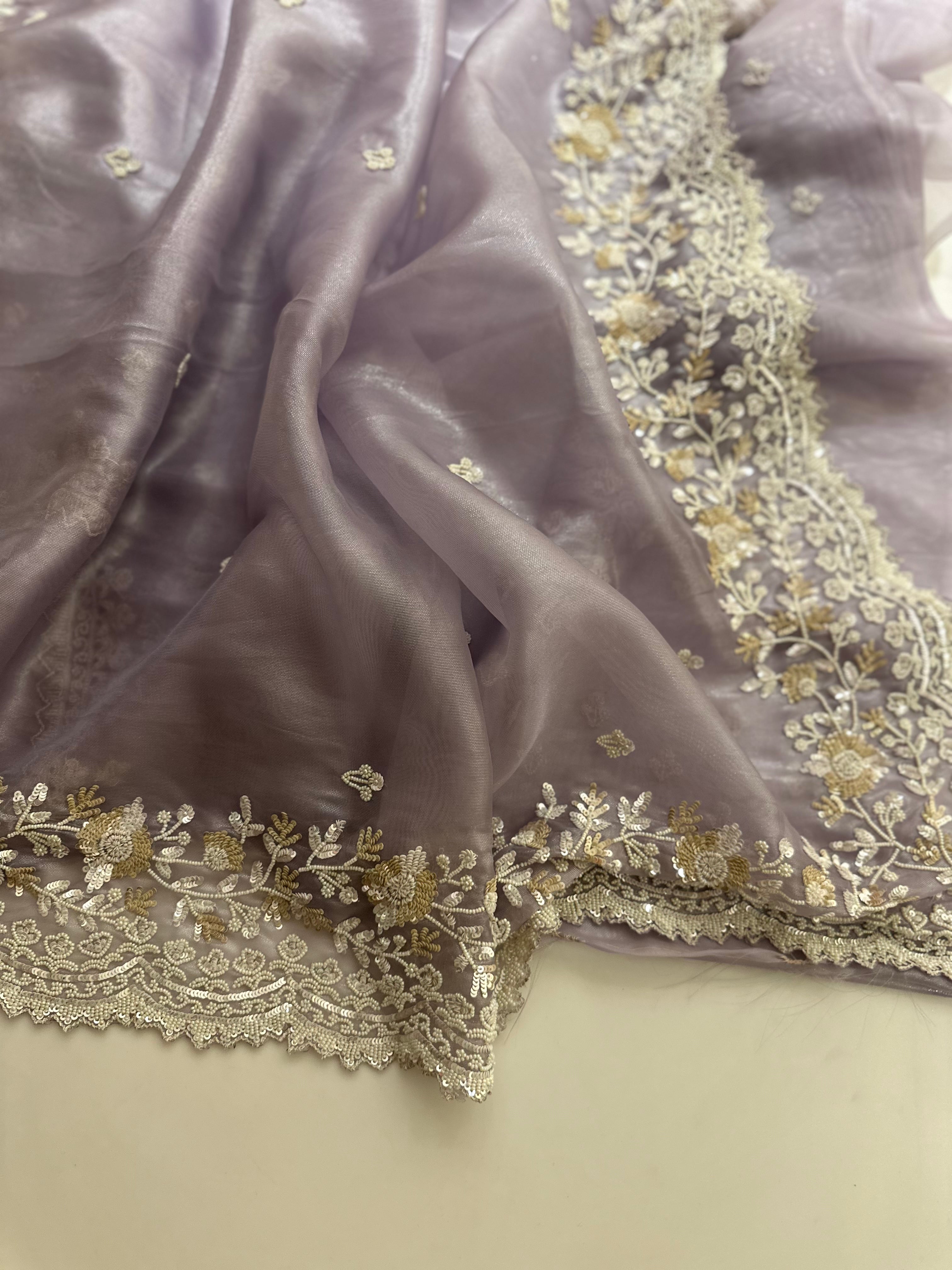 Mauve Tissue Handwork saree