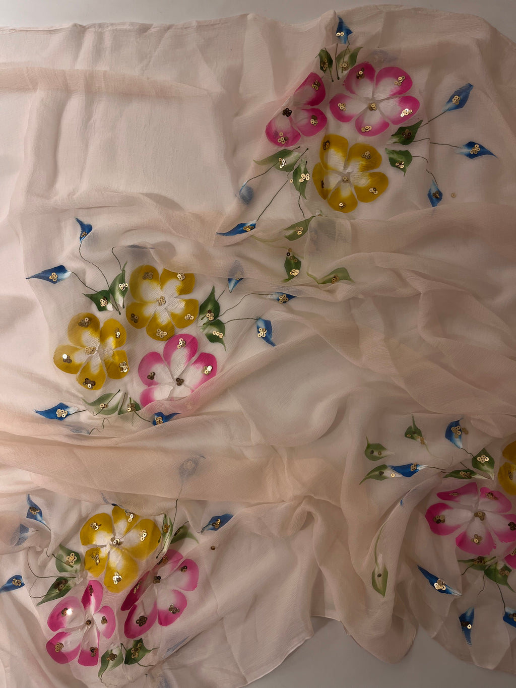 Handpainted Peach flora saree