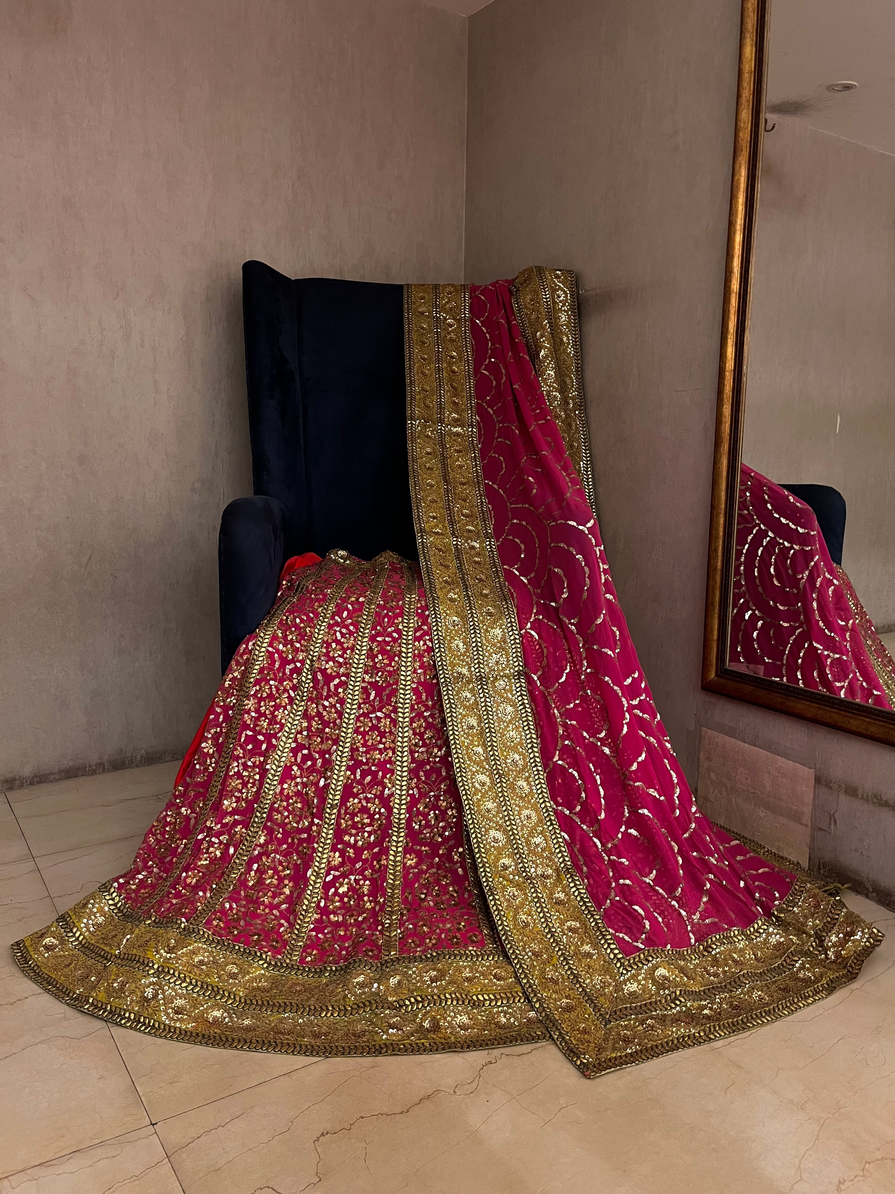 Pink Nad Golden sequins lehenga set