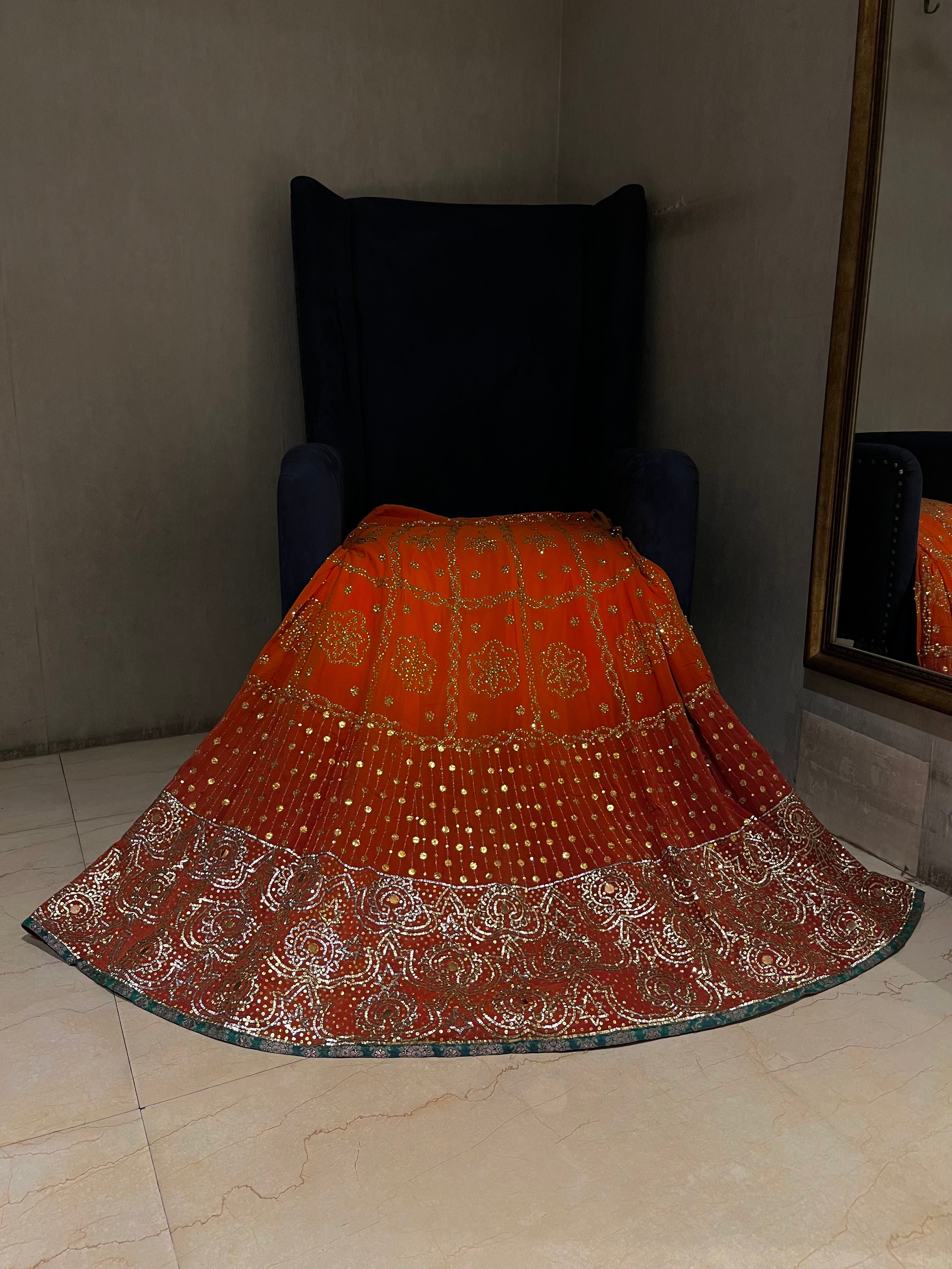 Tangerine Ombré Sequins Lehenga