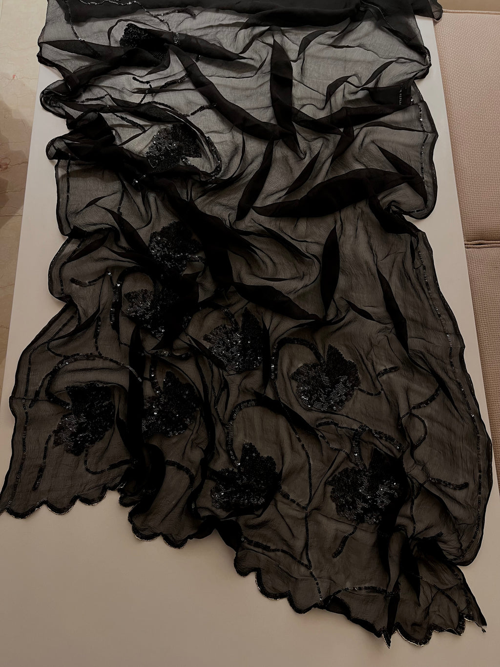 Black Chiffon Sequins saree
