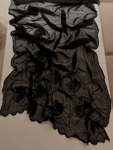Black Chiffon Sequins saree