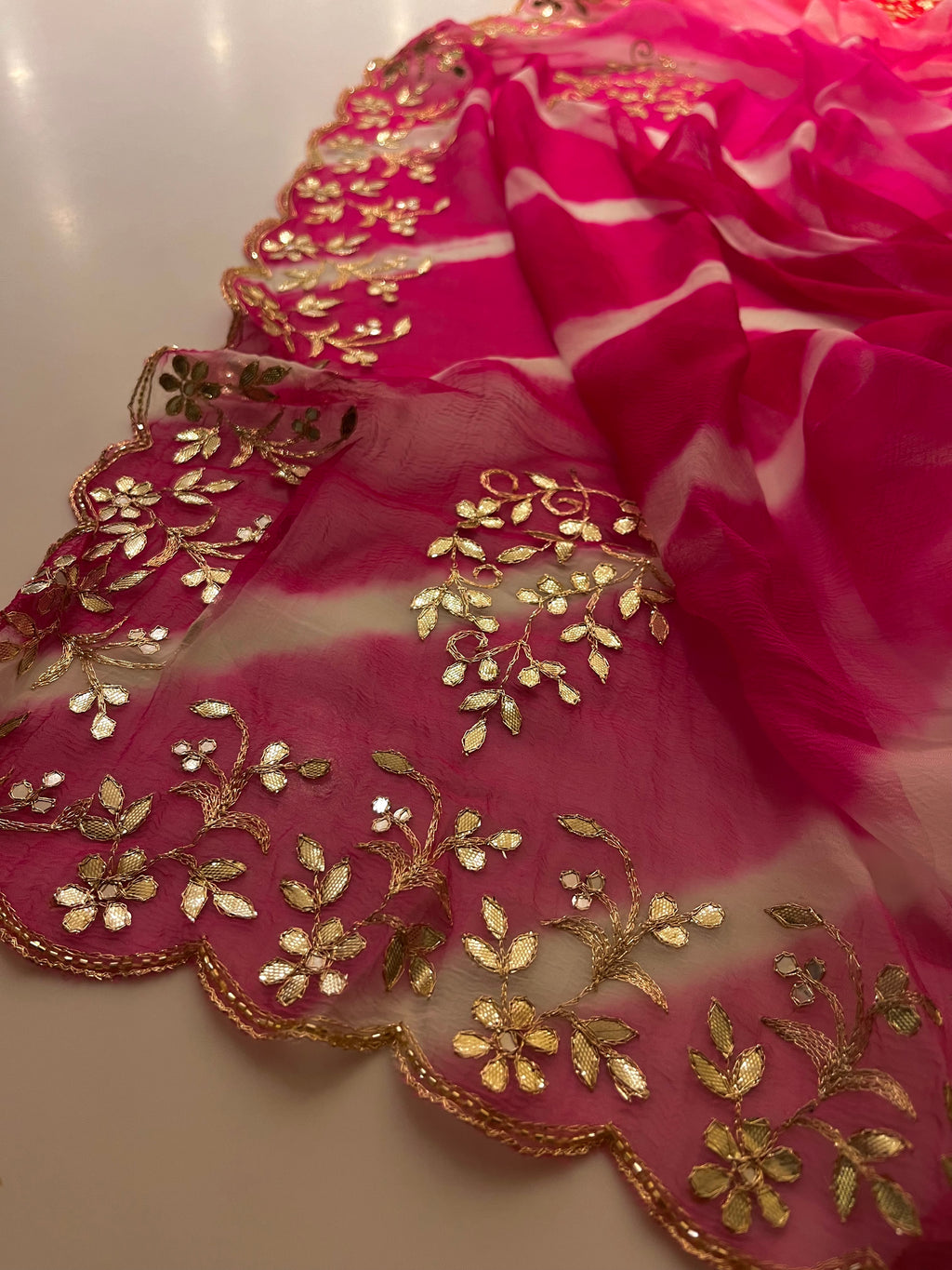 Pink Leheriya Gotta patti saree