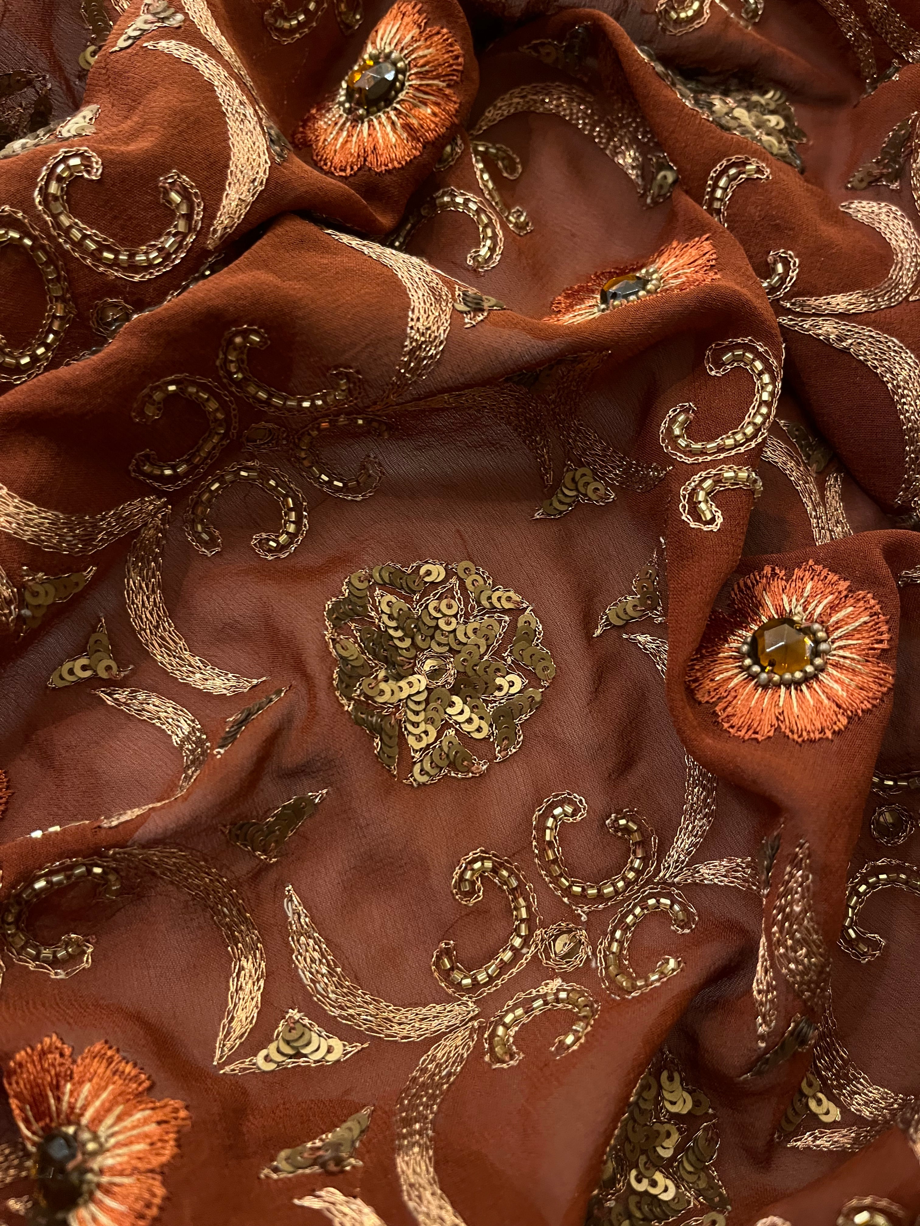 Chocolate Brown Heavy Work Saree