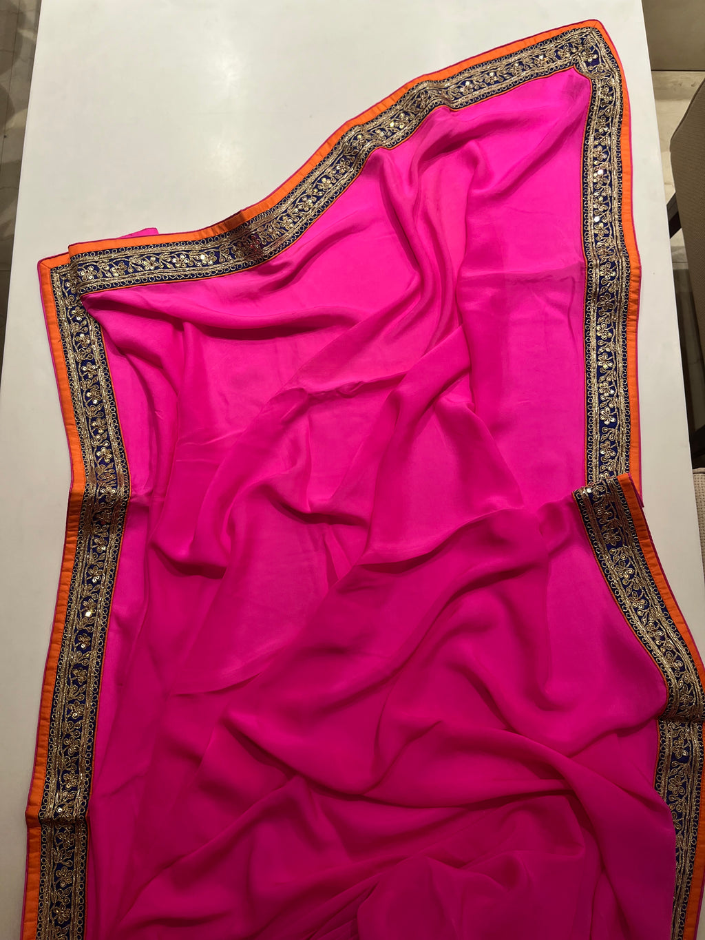 Hot Pink Crepe Saree