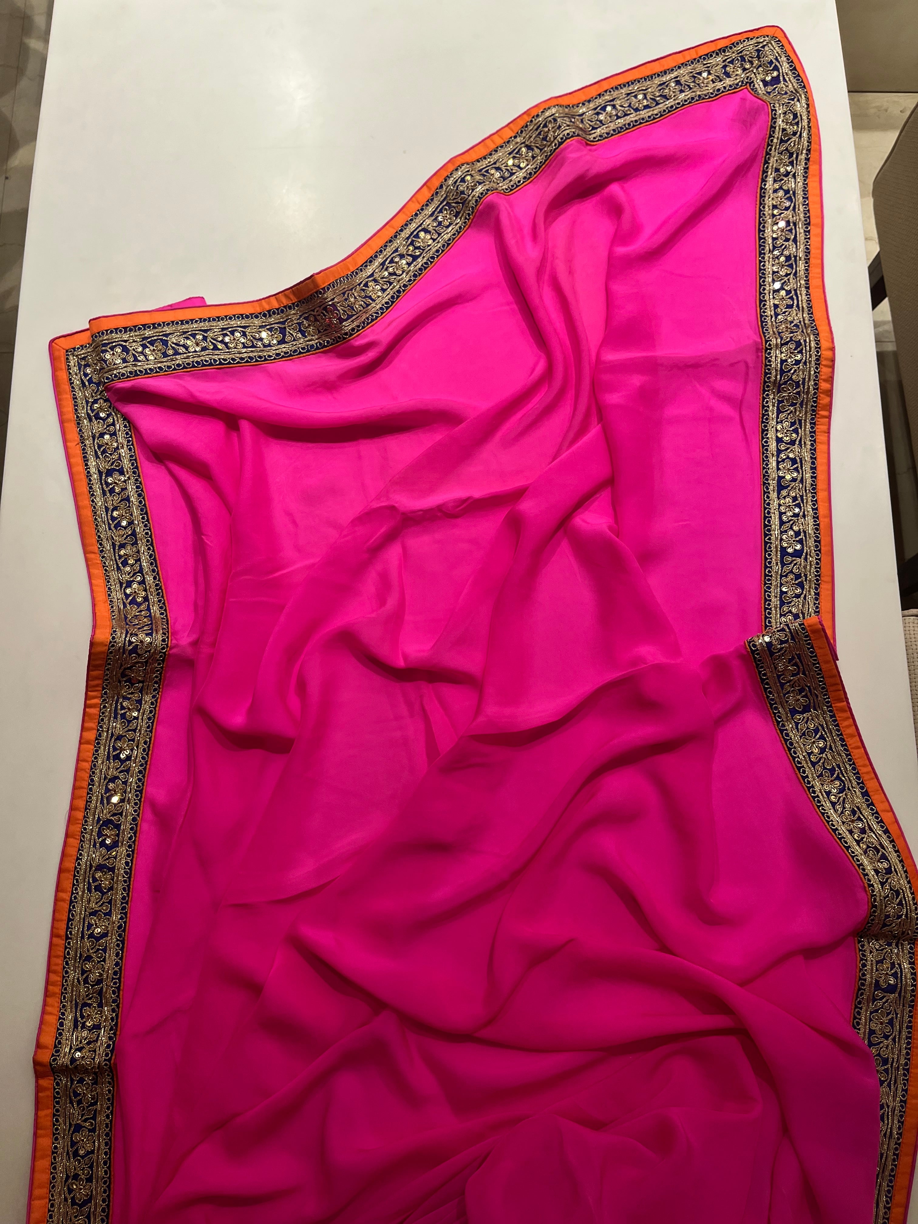 Hot Pink Crepe Saree