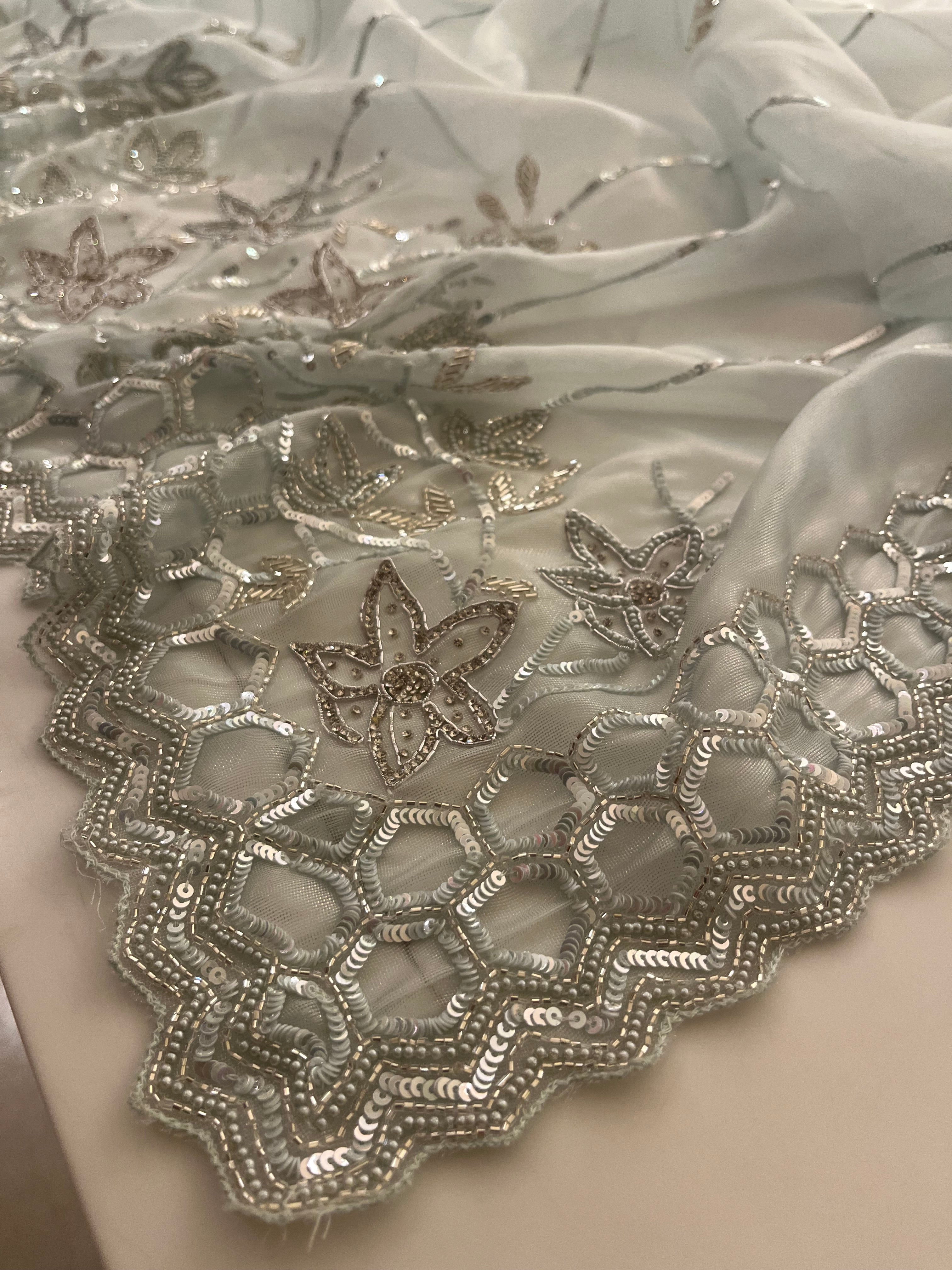 Powder Blue Sequins Saree