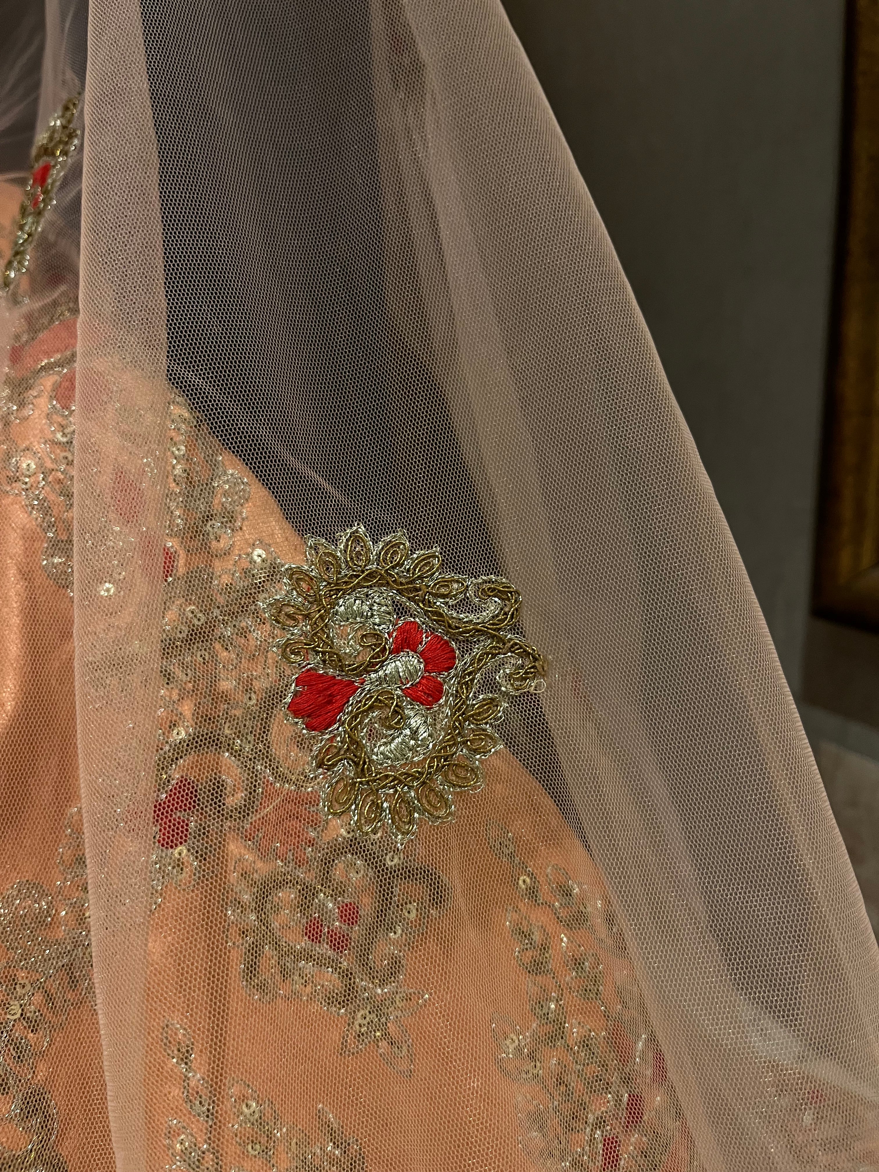 Peach Raw Silk Lehenga