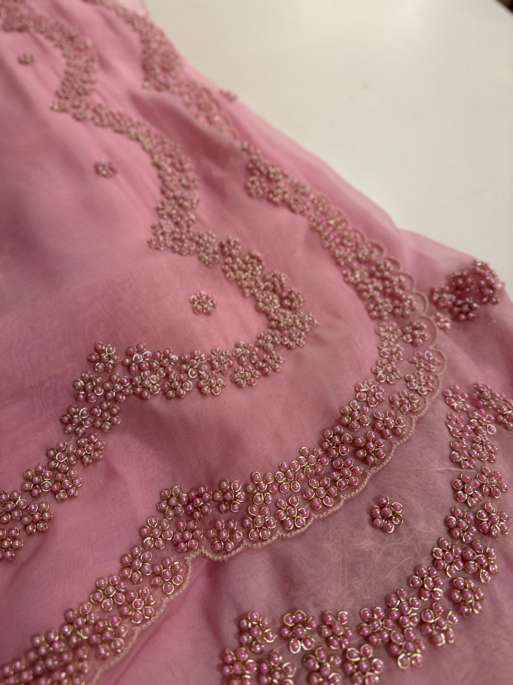 Lotus Pearl Pink Organza Saree