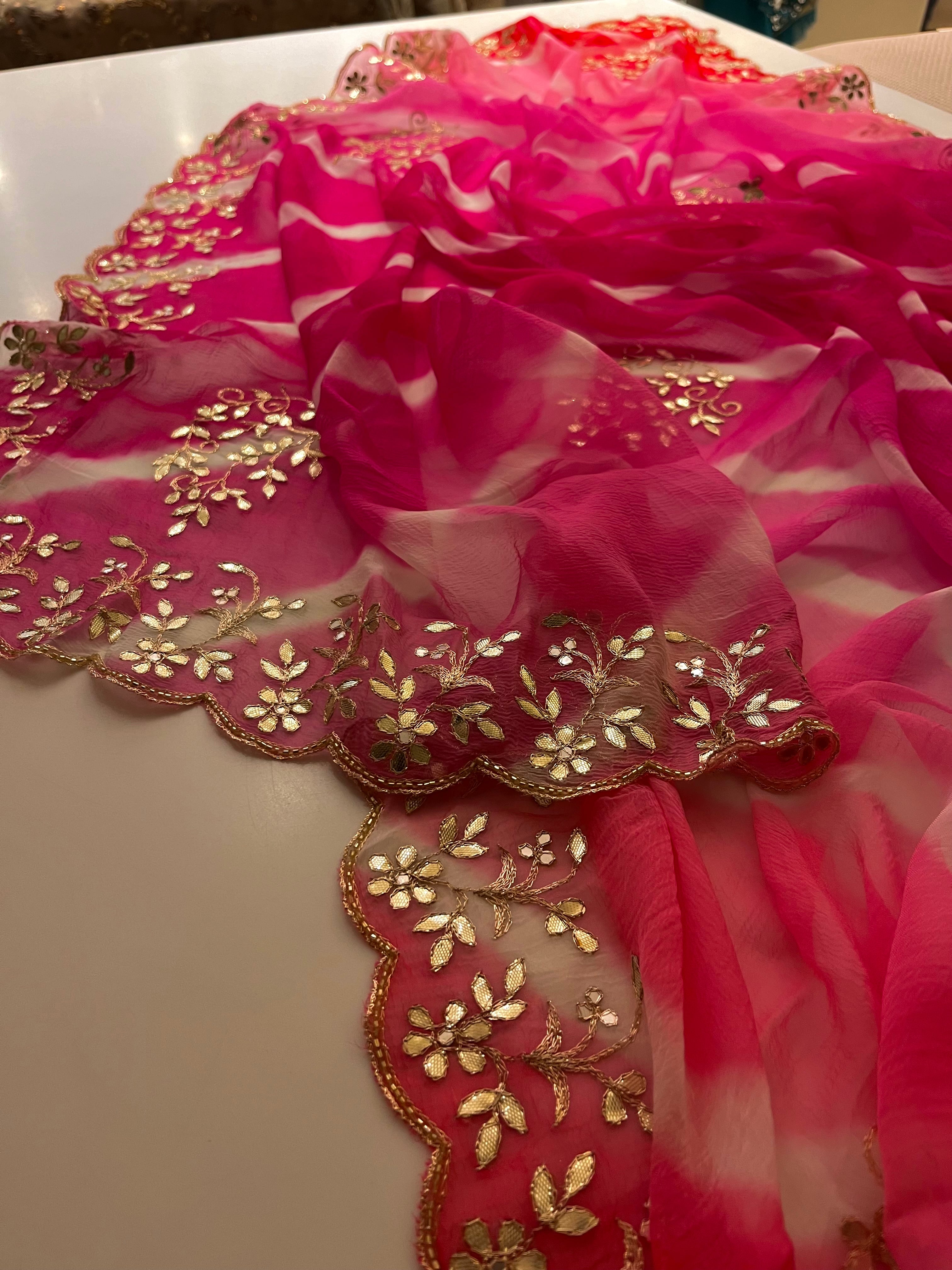 Pink Leheriya Gotta patti saree