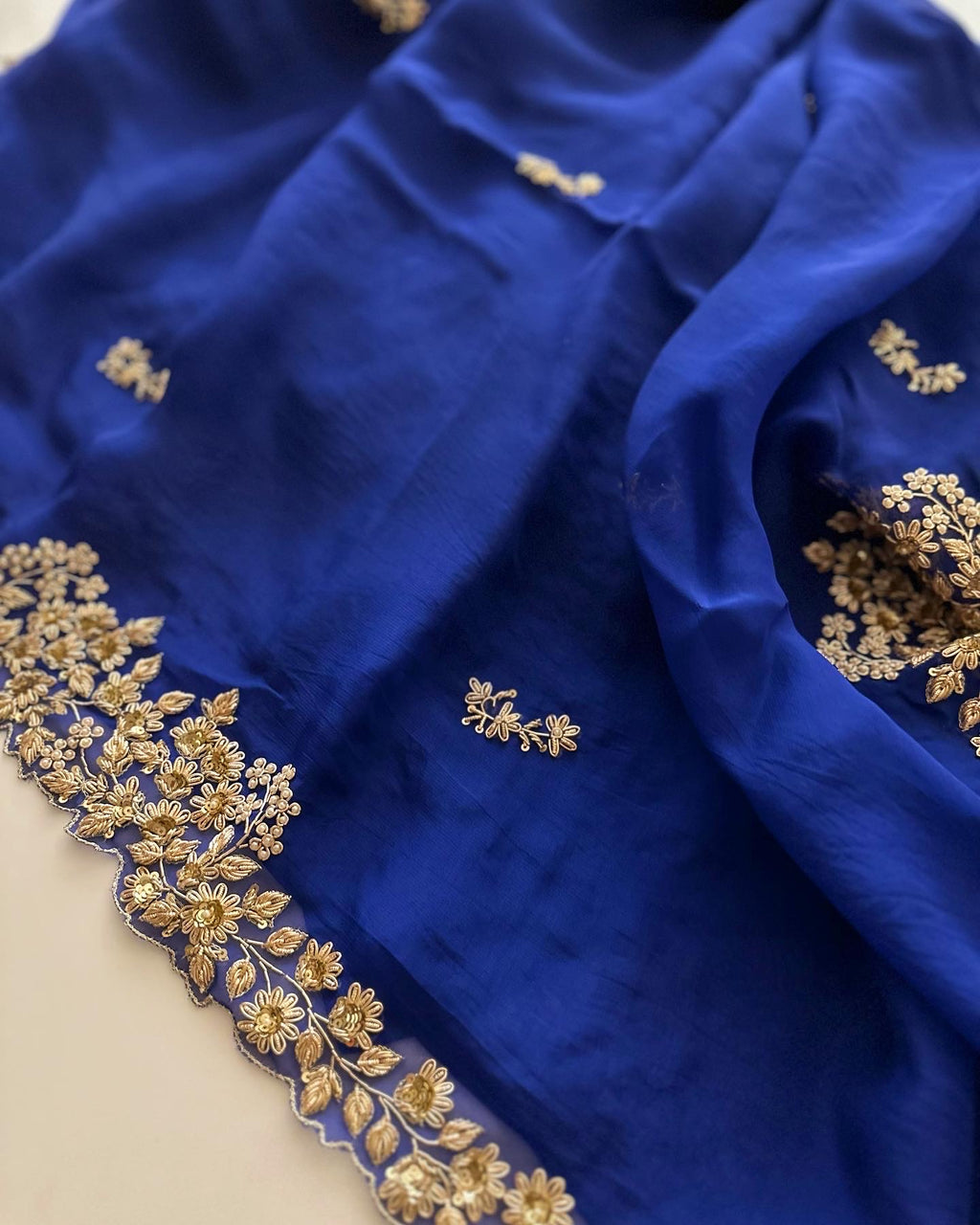 Peacock Blue Zardozi Saree
