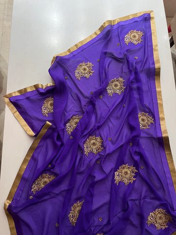 Royal Violet Pure georgette saree