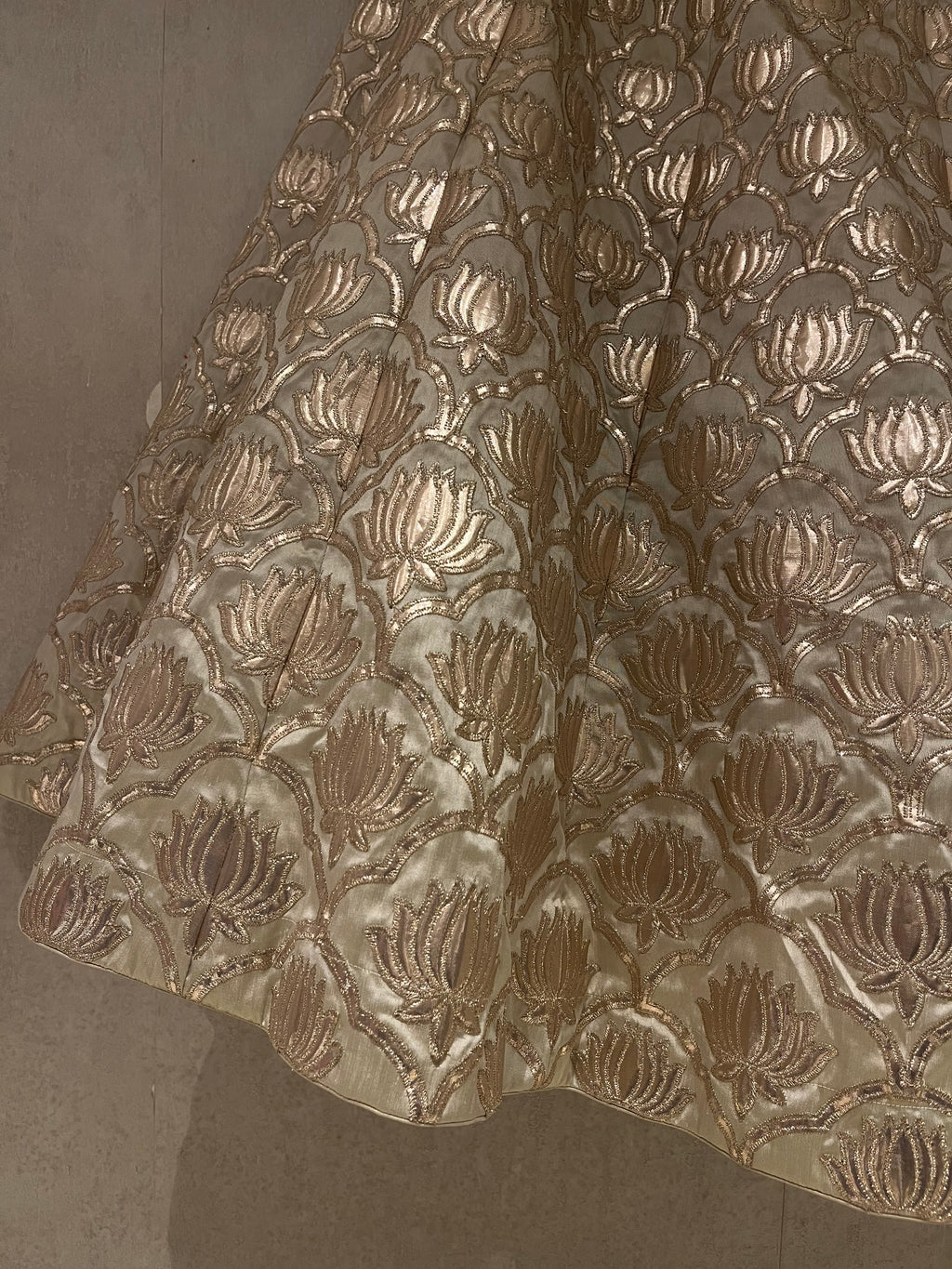 Gold Raw Silk Lotus Lehenga Set