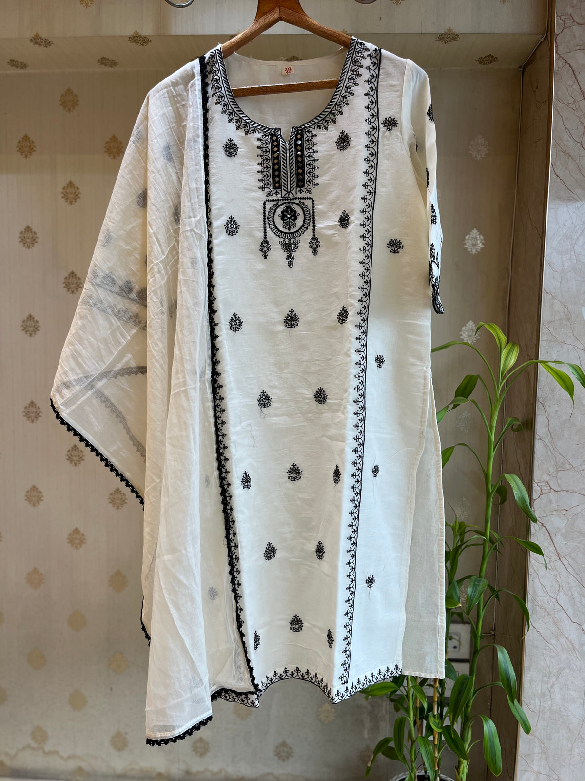 Cotton White Embroidery Suit set