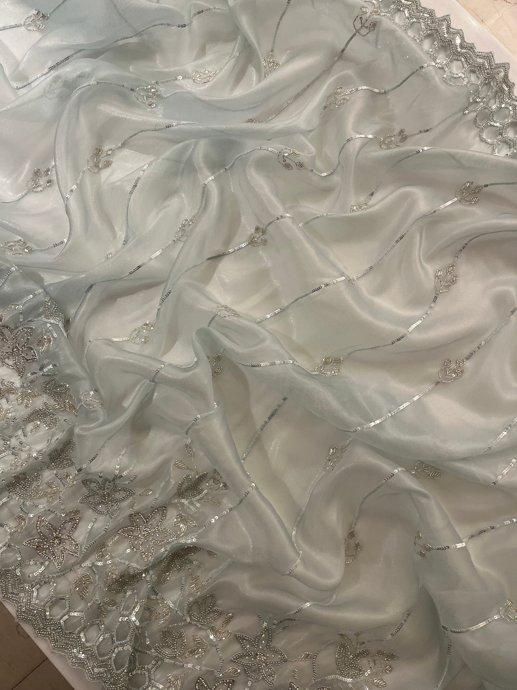 Powder Blue Sequins Saree