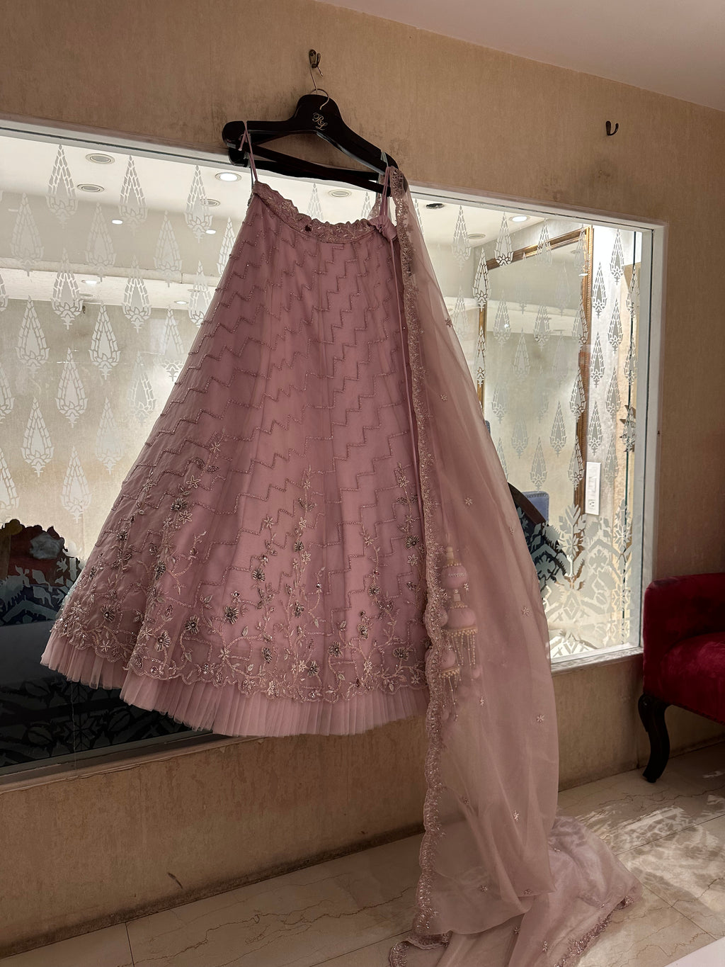 Glitz and Glam Handwork Organza lehenga