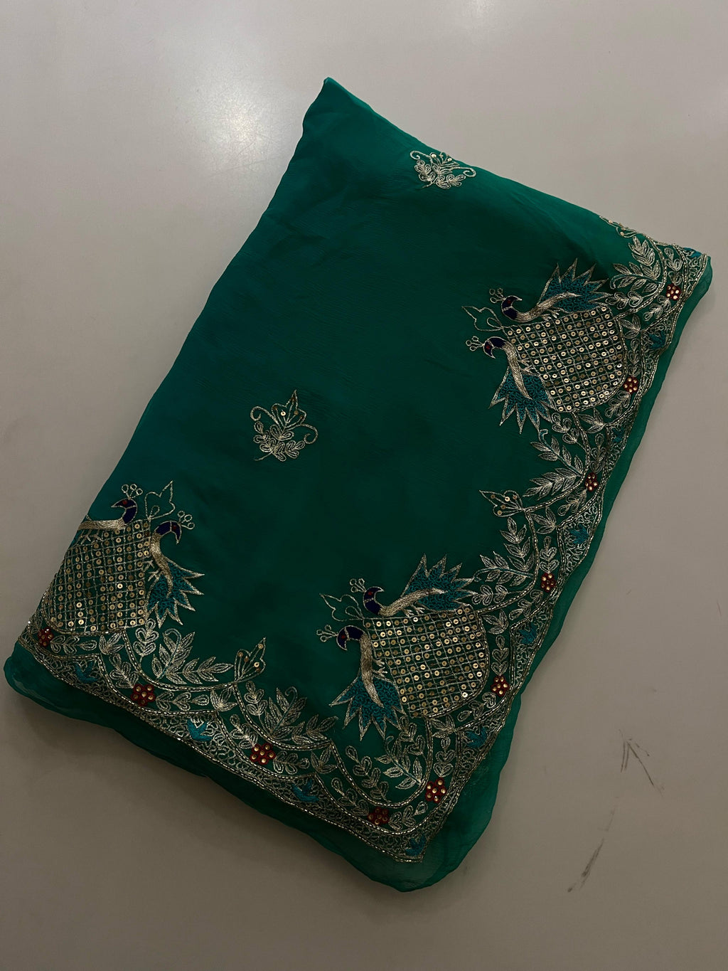 Bottle Green chiffon saree