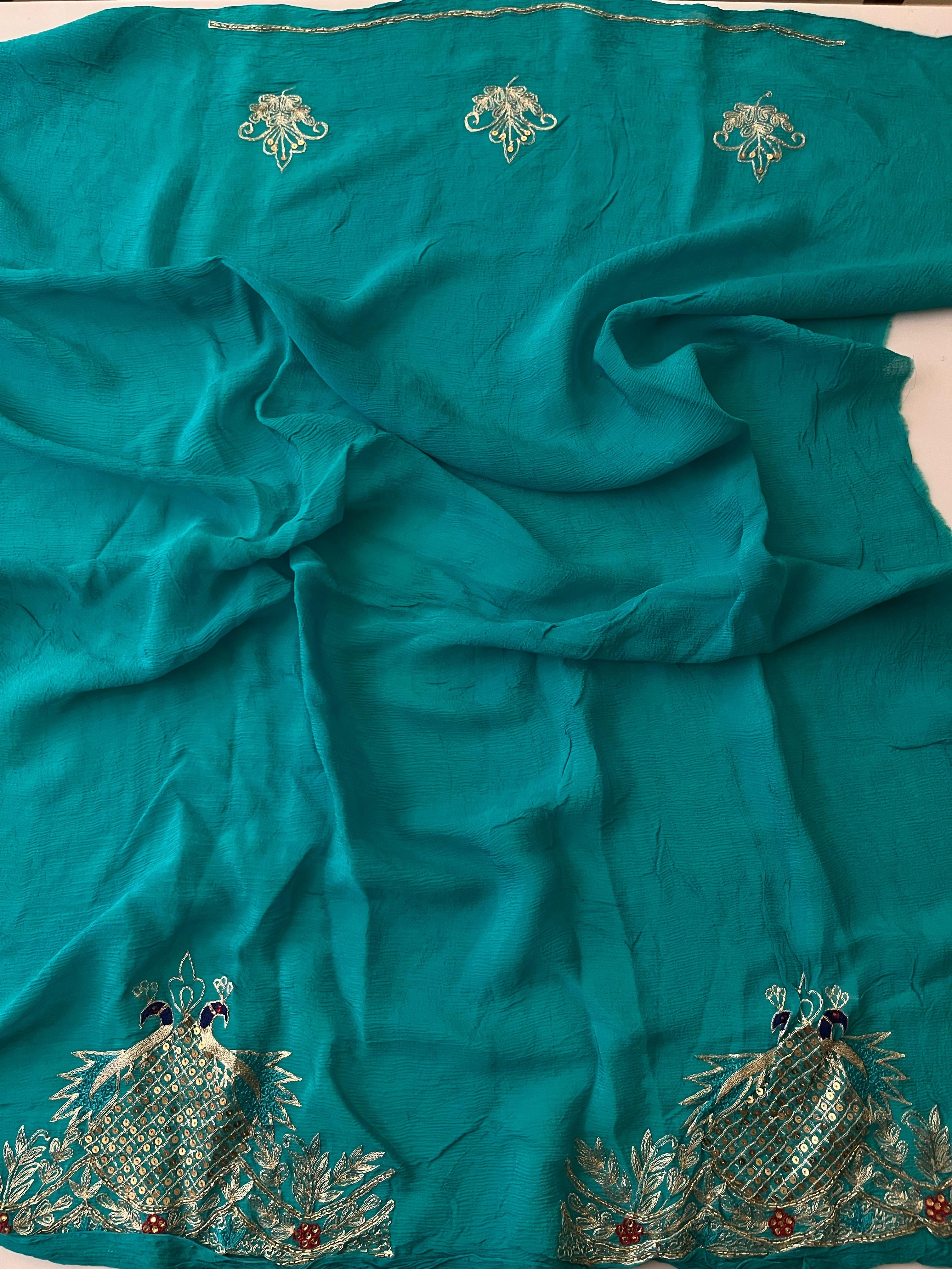 Bottle Green chiffon saree