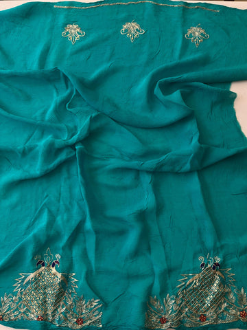 Bottle Green chiffon saree