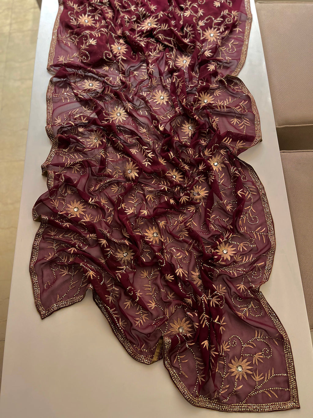 sequins and resham wine saree