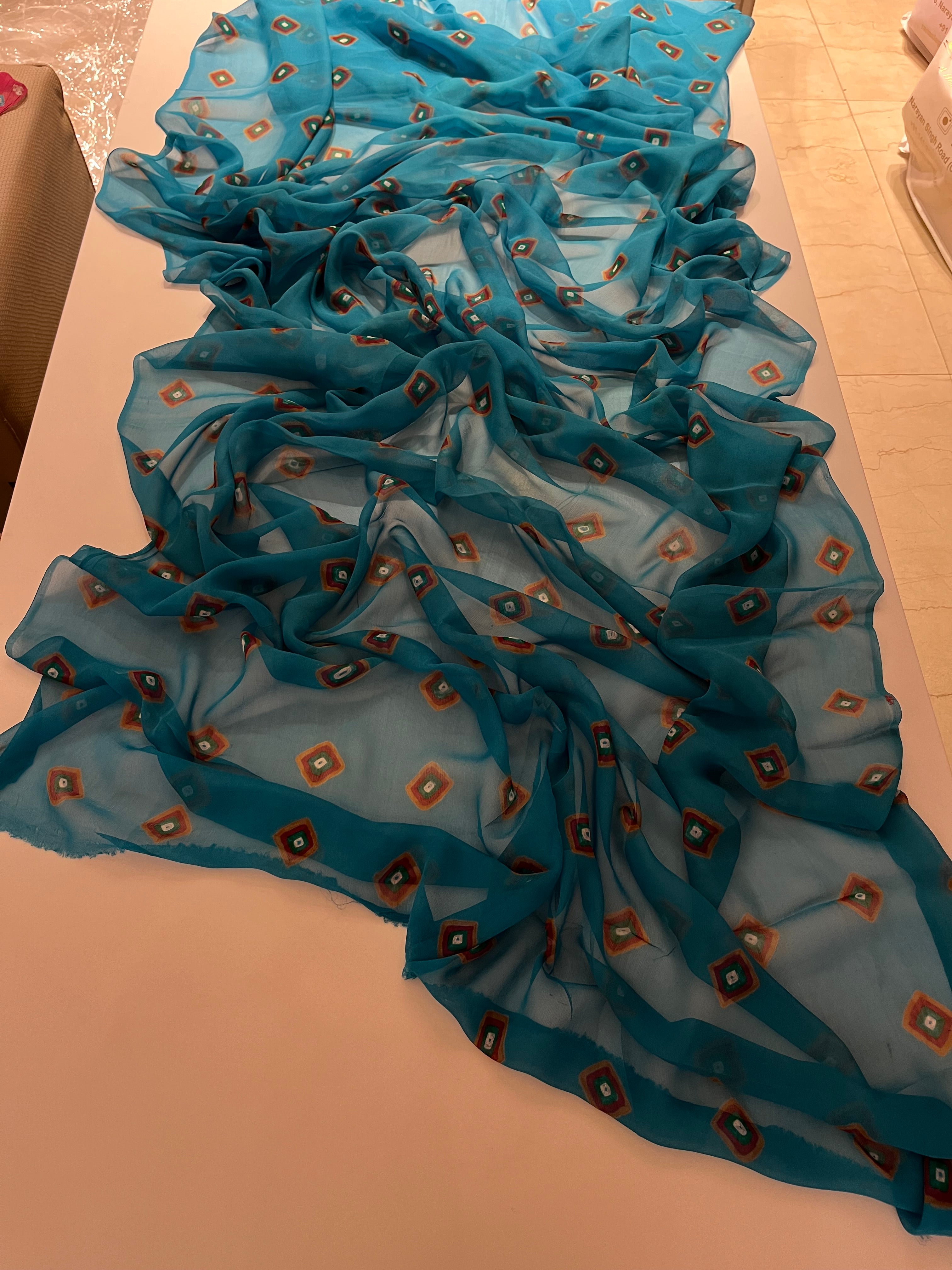 Blue Chiffon Bandej Saree