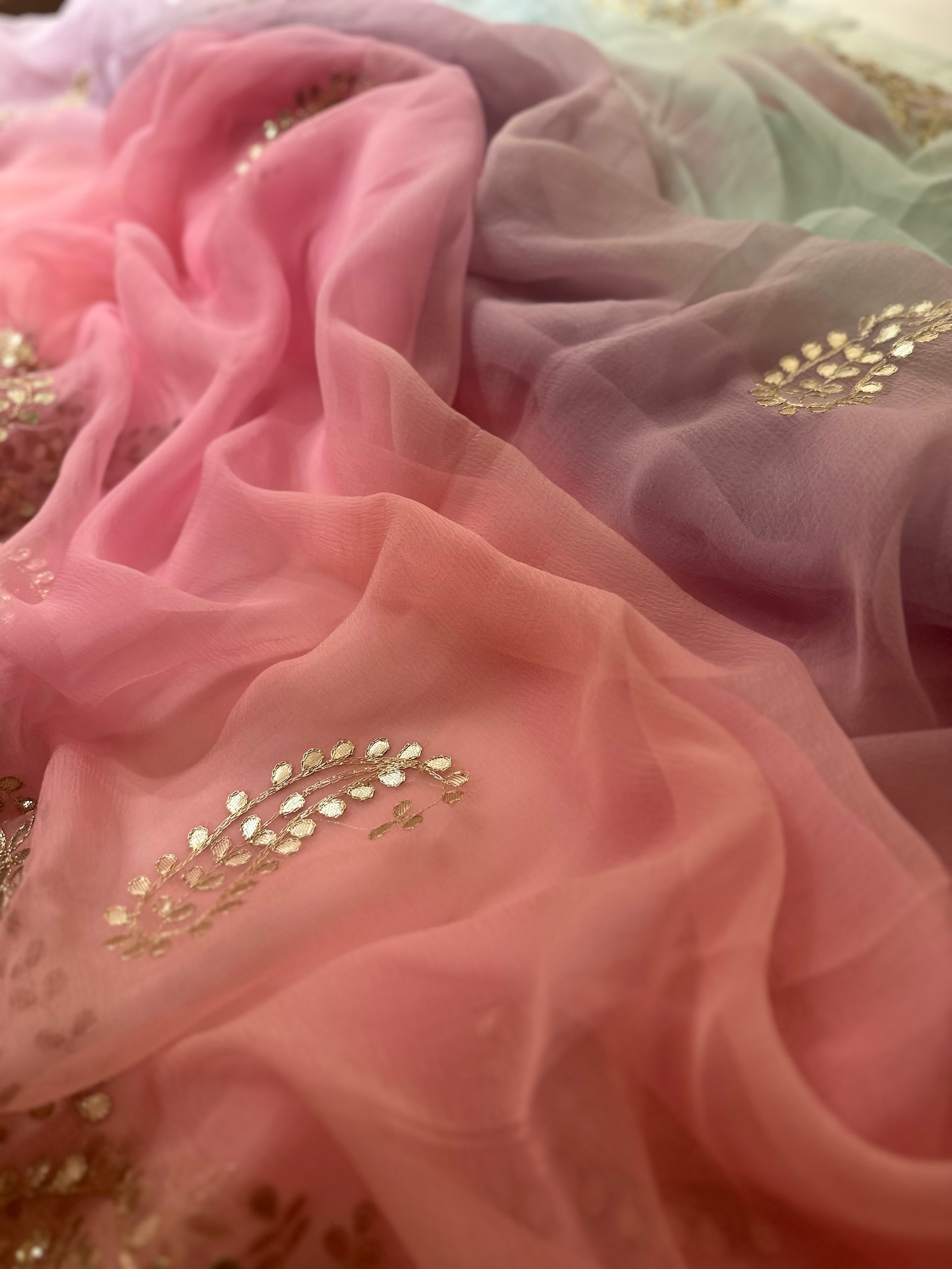 Handwork Gotapatti aaritari saree