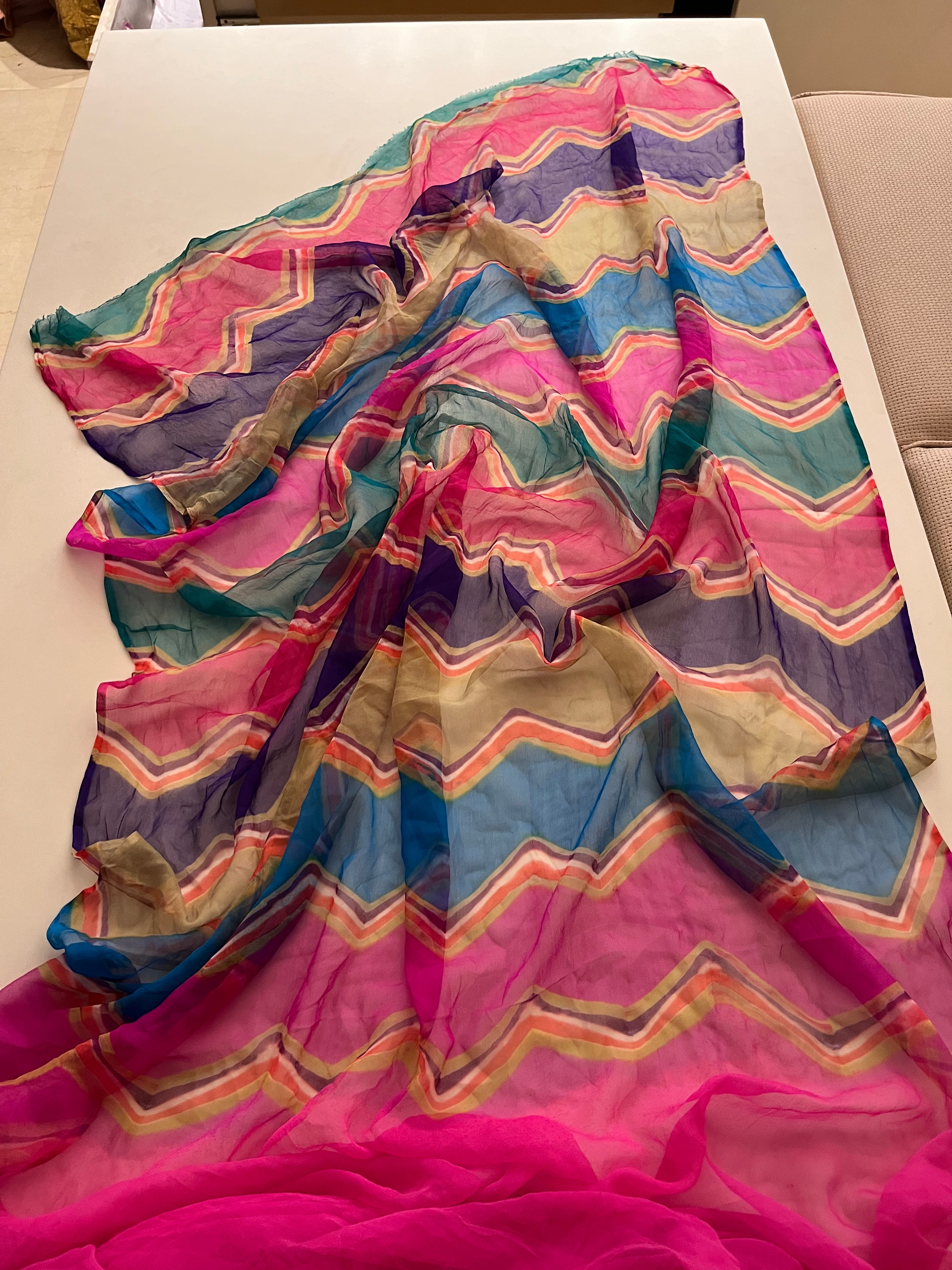 pure chiffon multi coloured saree