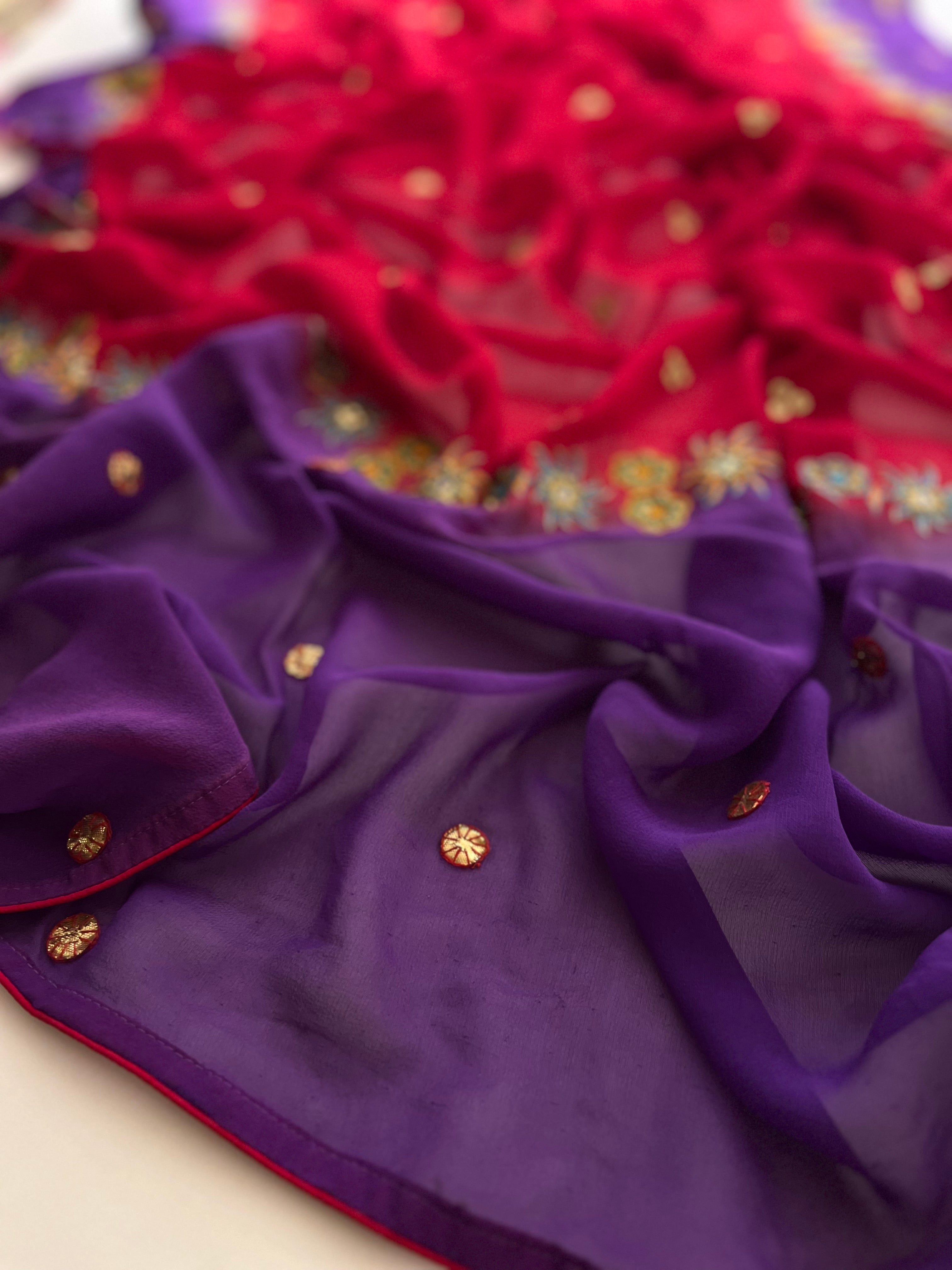 Violet & Red Georgette saree