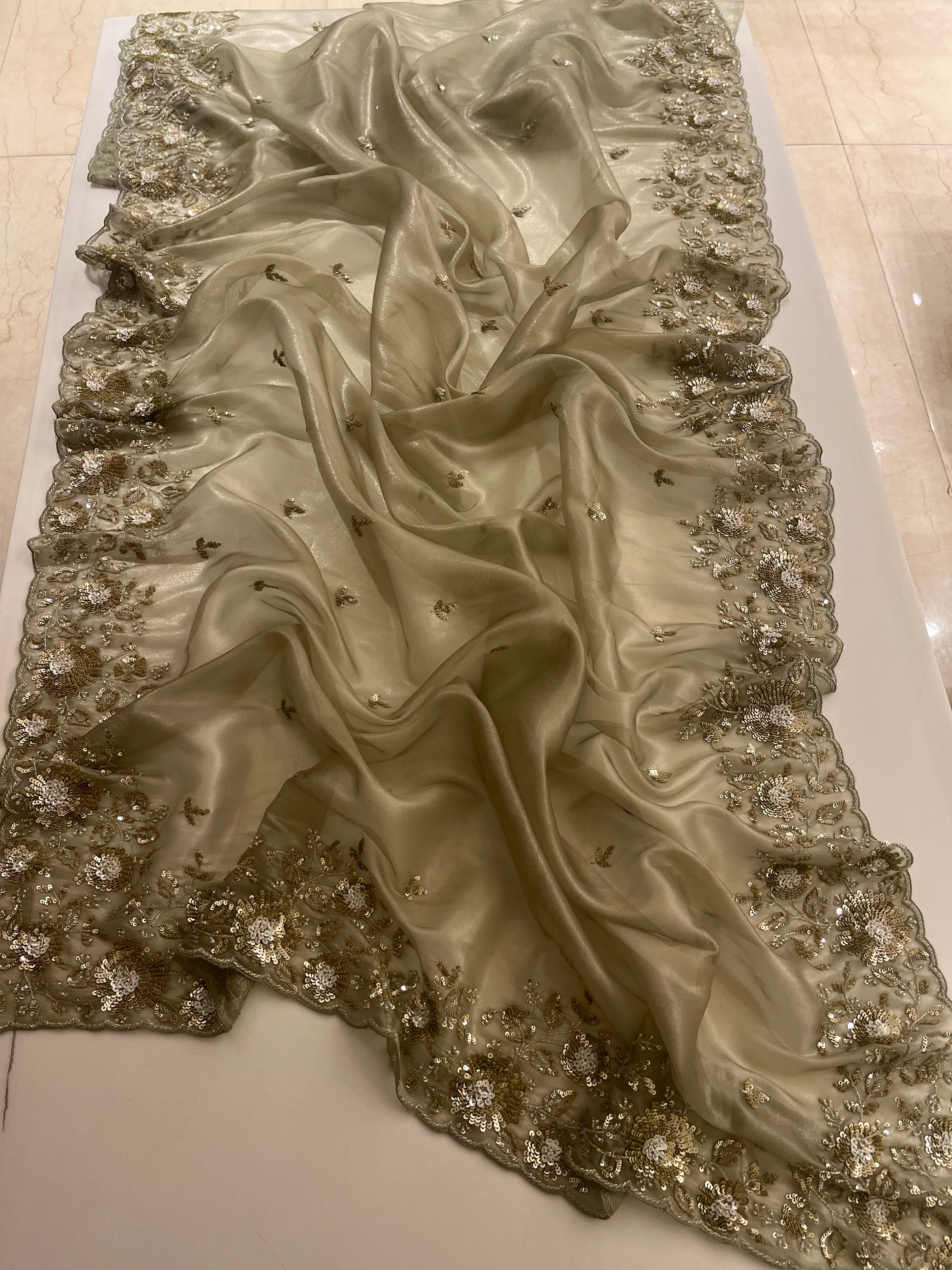 mehendi green tissue saree
