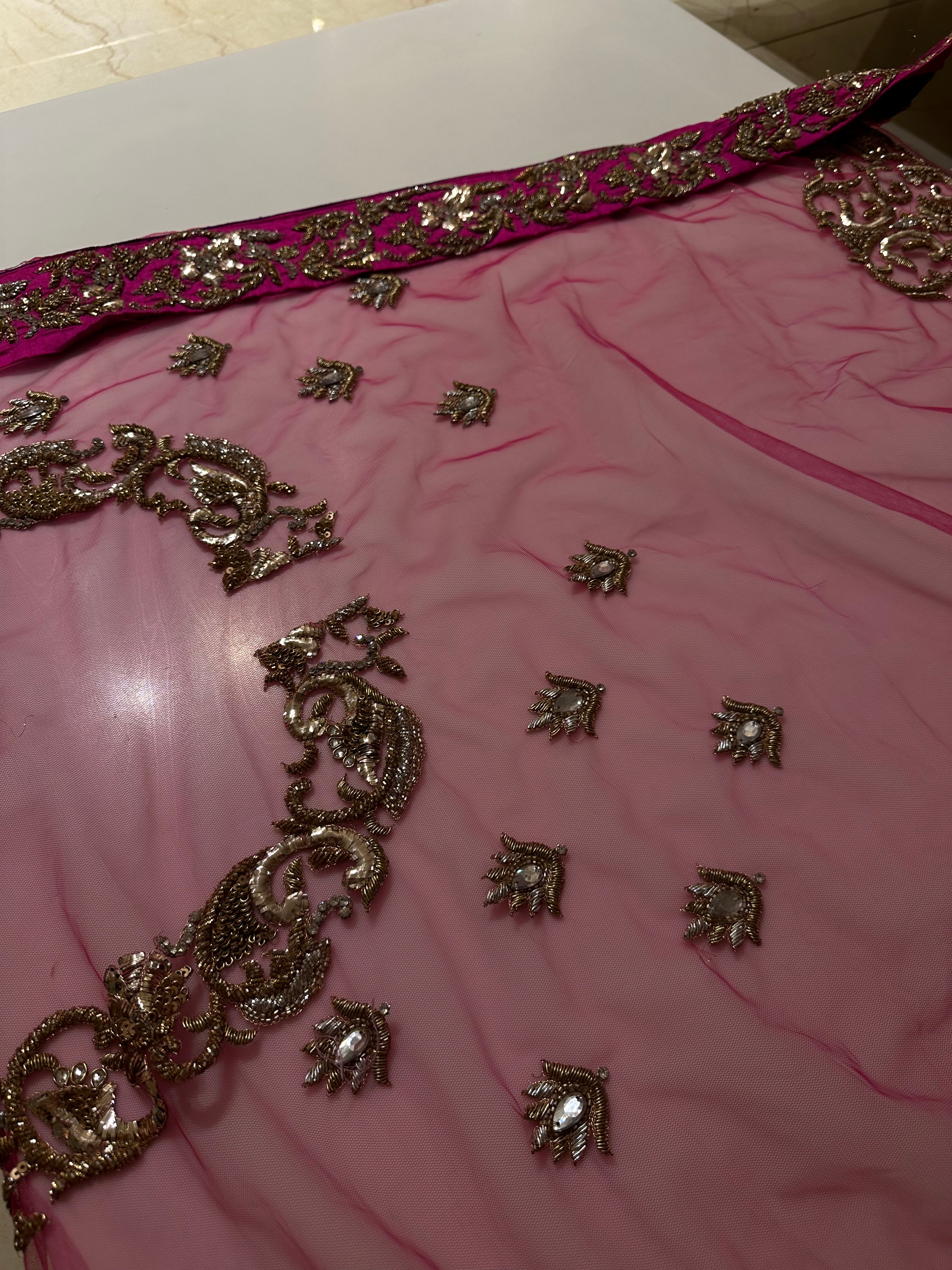 Mango Pure Georgette, heavy Mukesh lehenga