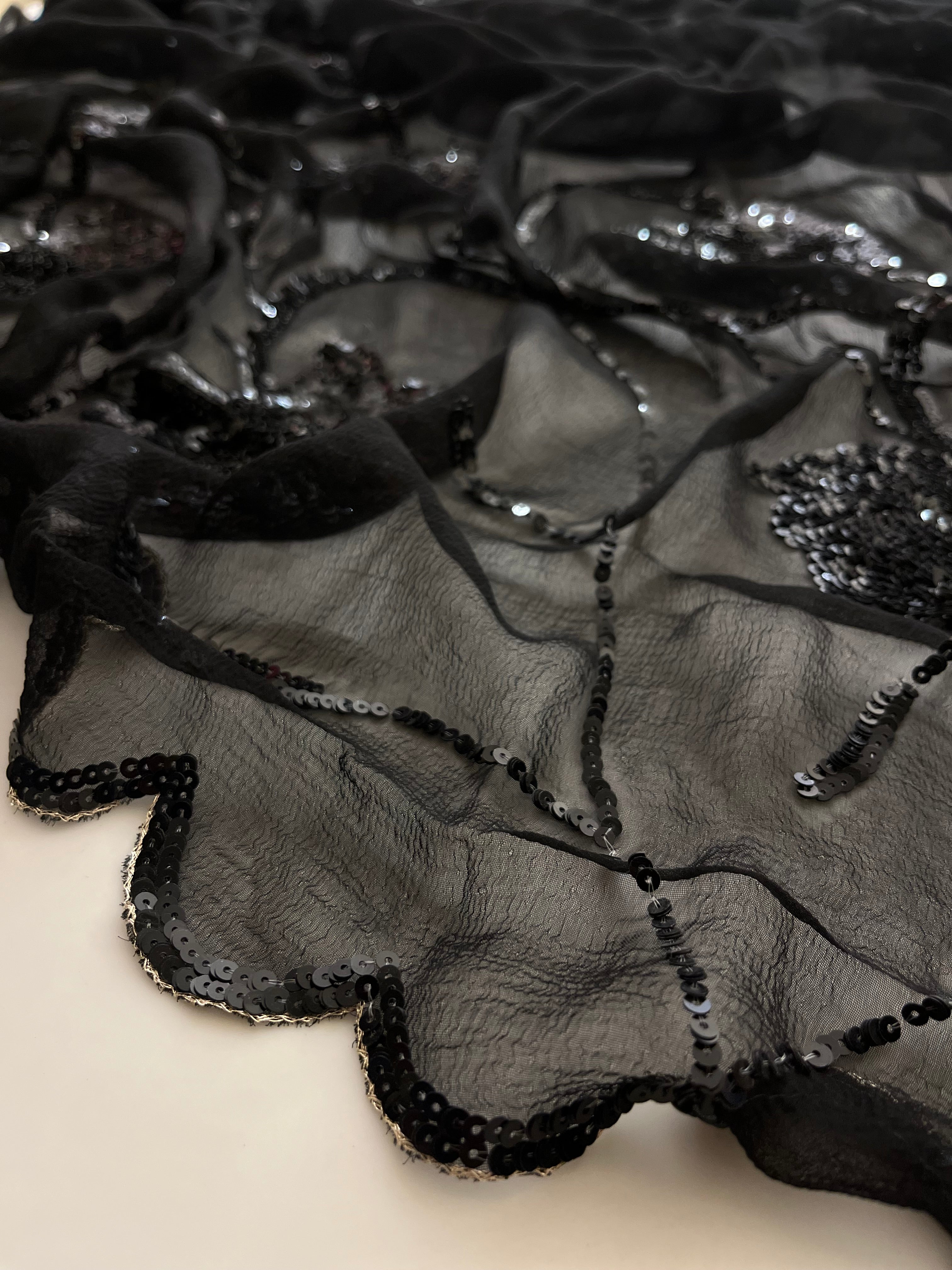 Black Chiffon Sequins saree