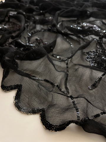 Black Chiffon Sequins saree