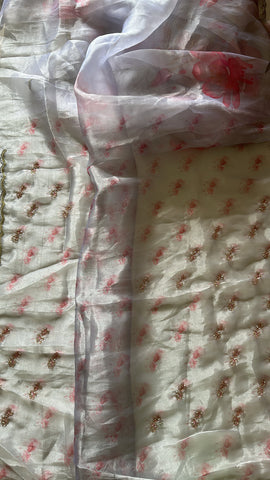 Floral Organza Ice Blue Saree