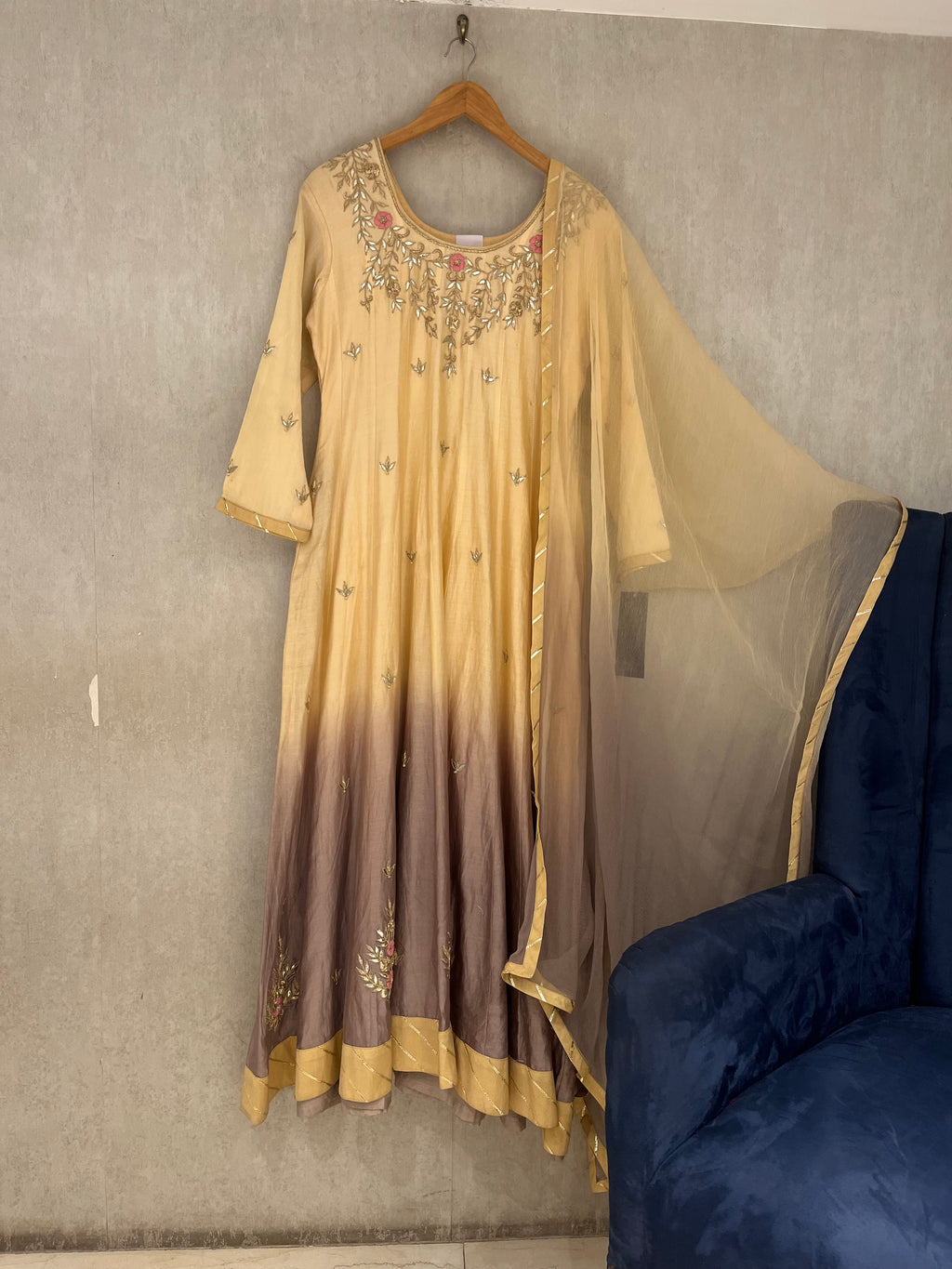 Crème and Brown Ombré Anarkali Suit