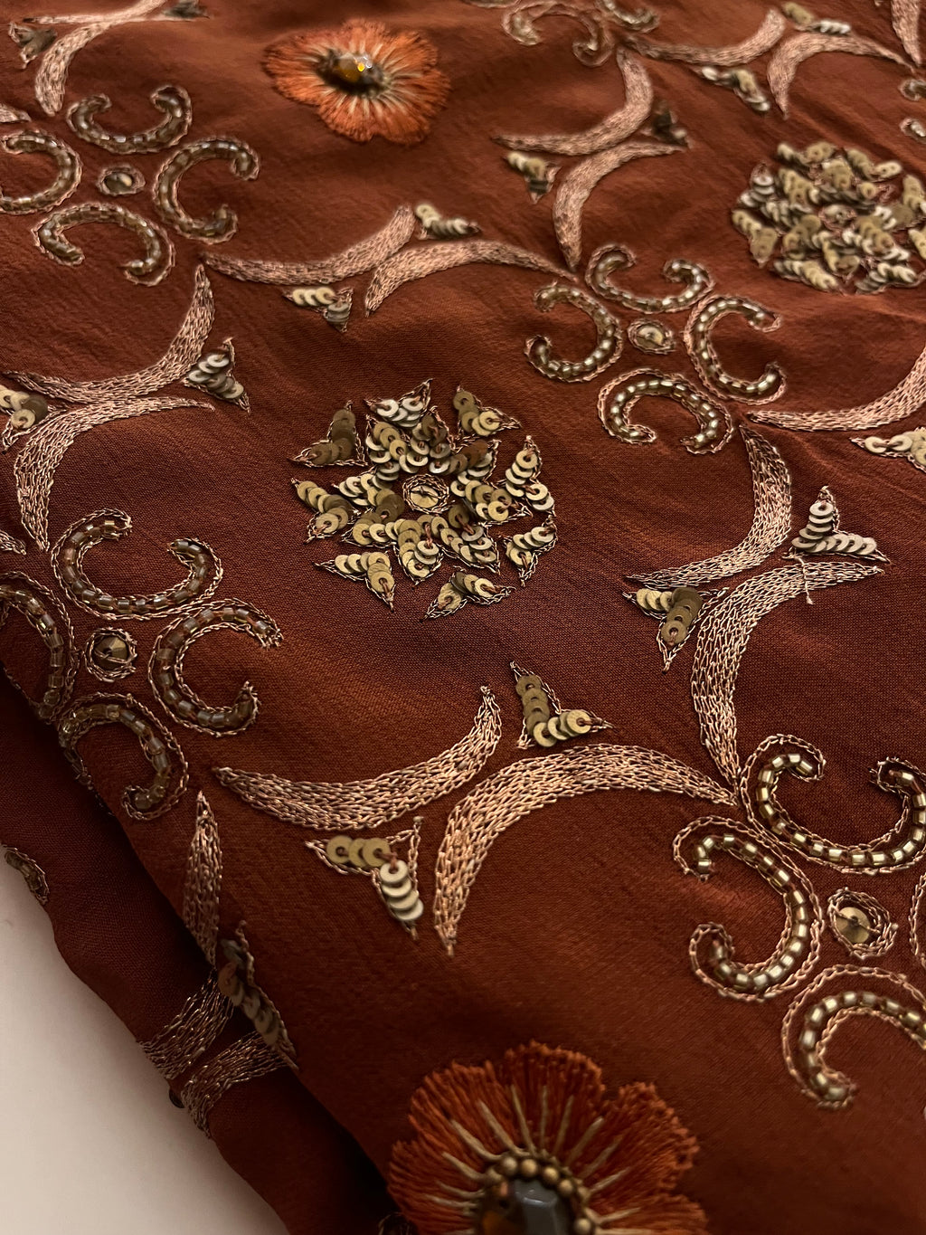 Chocolate Brown Heavy Work Saree