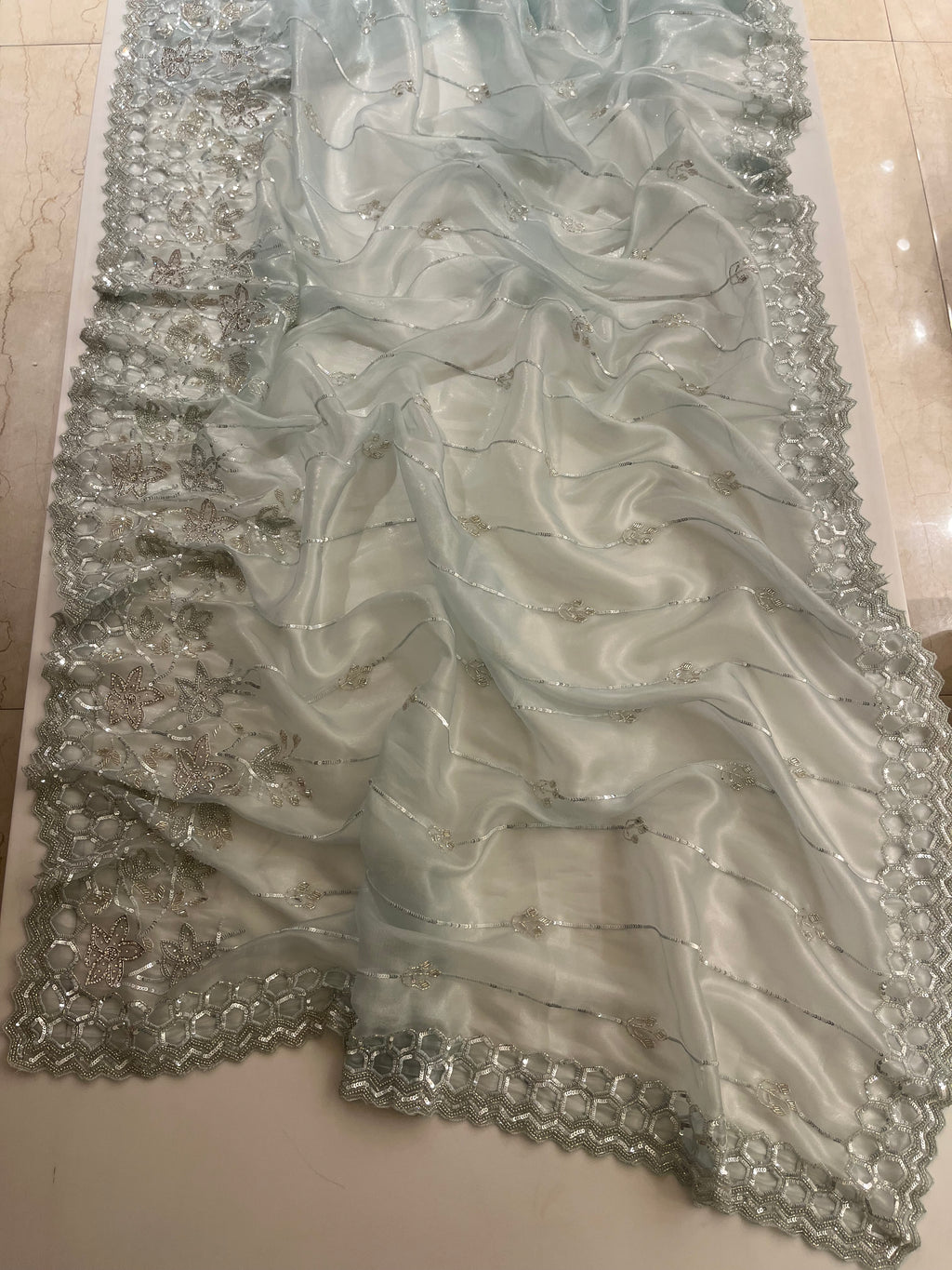 Powder Blue Sequins Saree