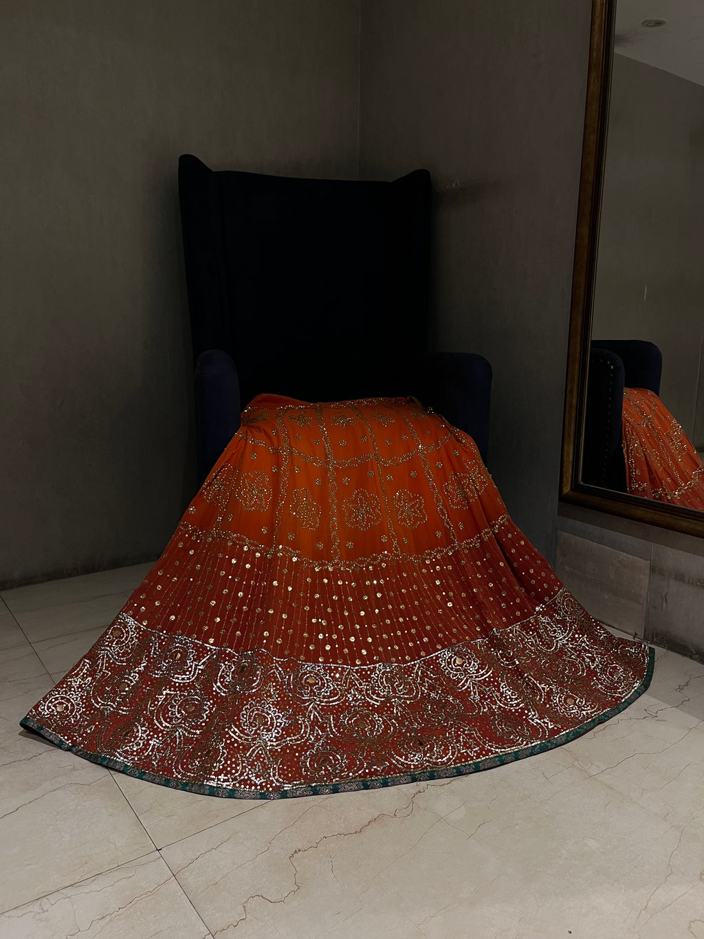 Tangerine Ombré Sequins Lehenga
