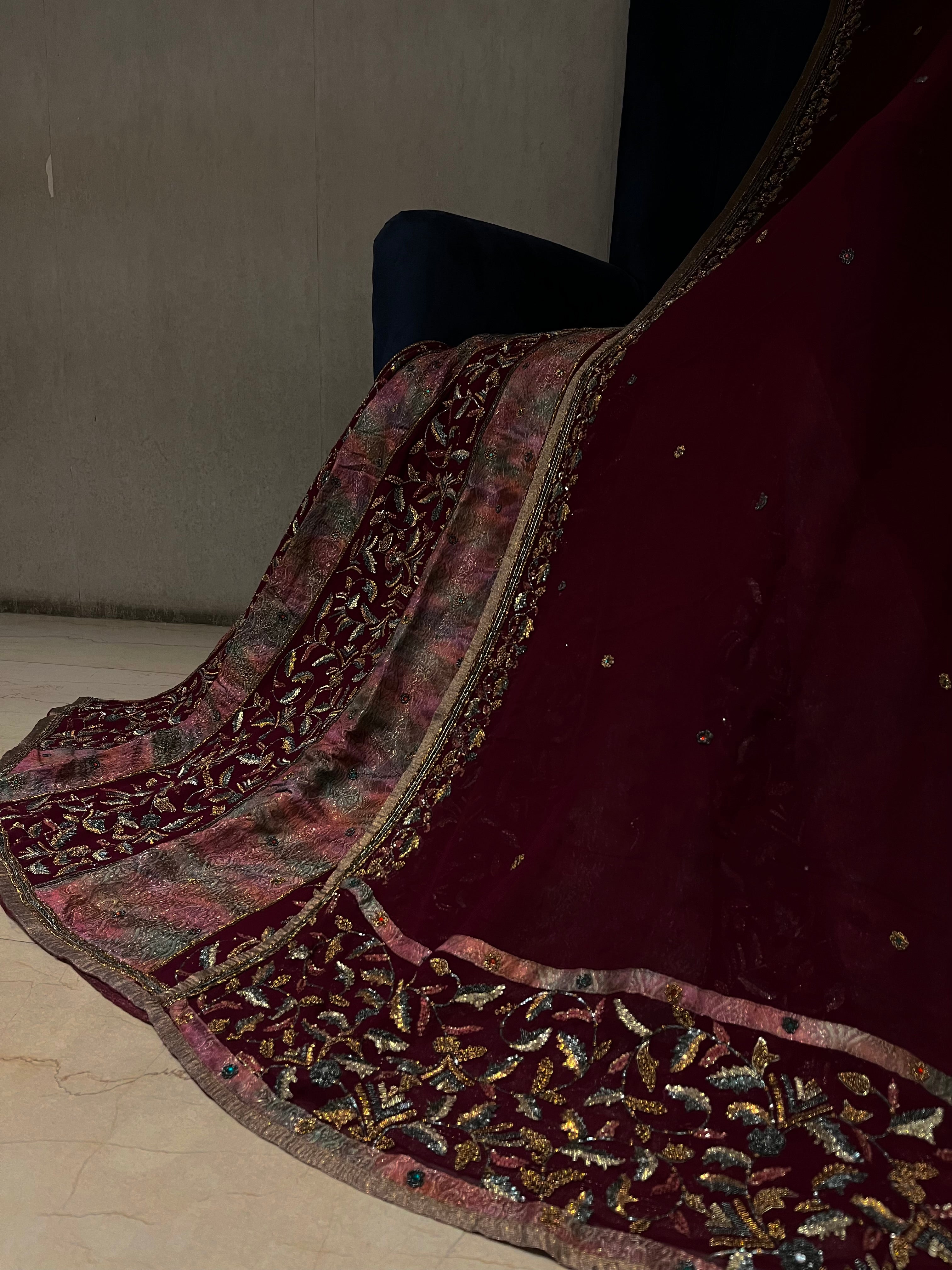 Silk And georgette Kali Lehenga Set