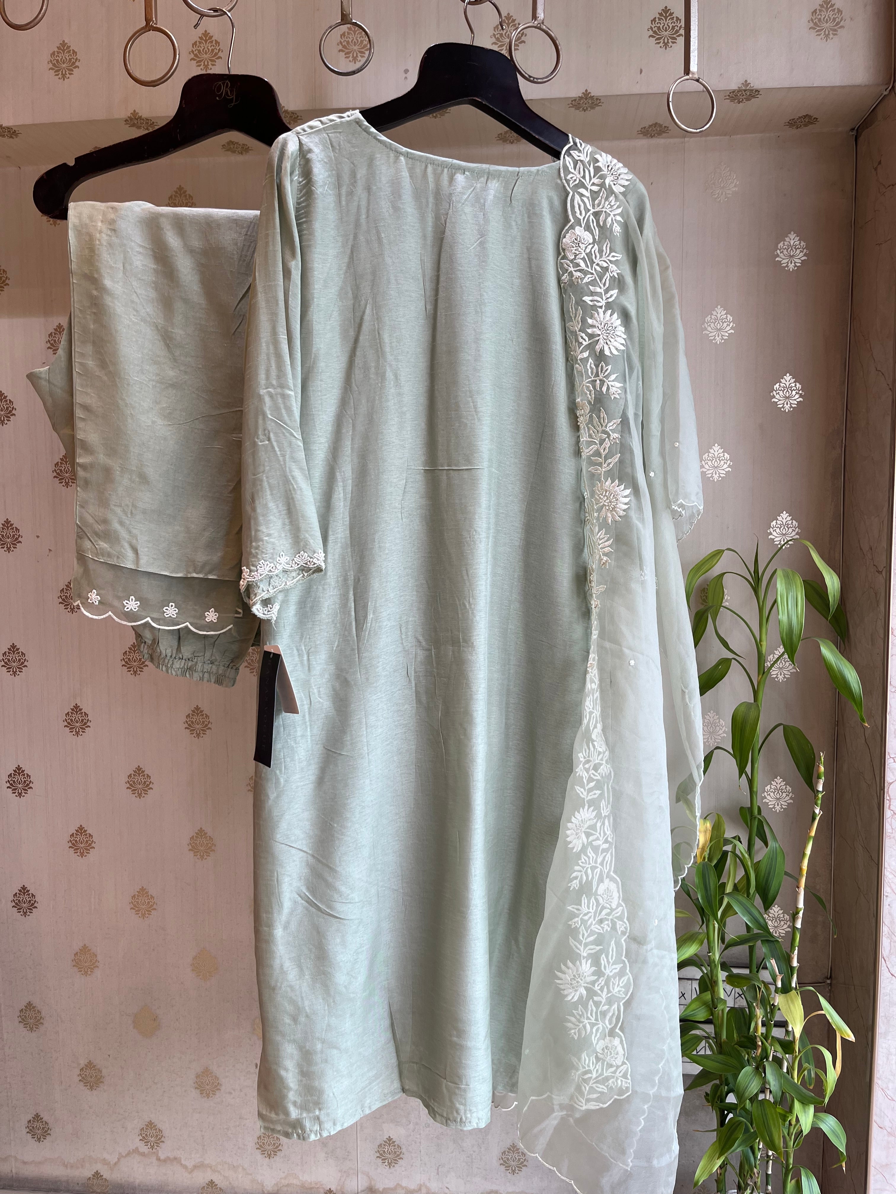 Elaichi Green Silk Straight Suit Set