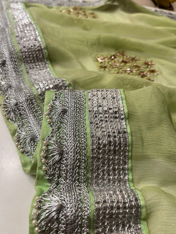 Pista green georgette saree